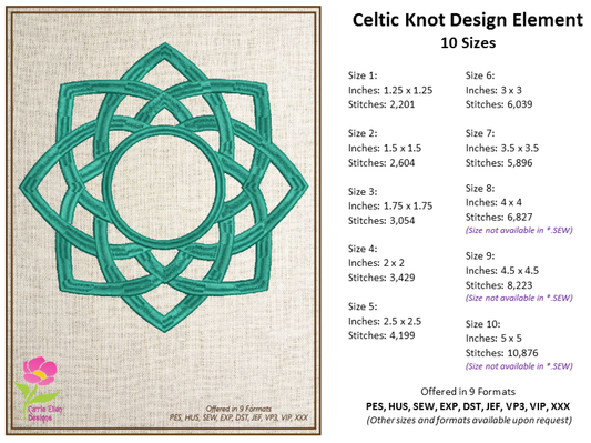 Celtic Knot Machine Embroidery Design Bundle | 6 Intricate Knot Designs | 10 Sizes Each | Timeless Celtic Patterns (0886)