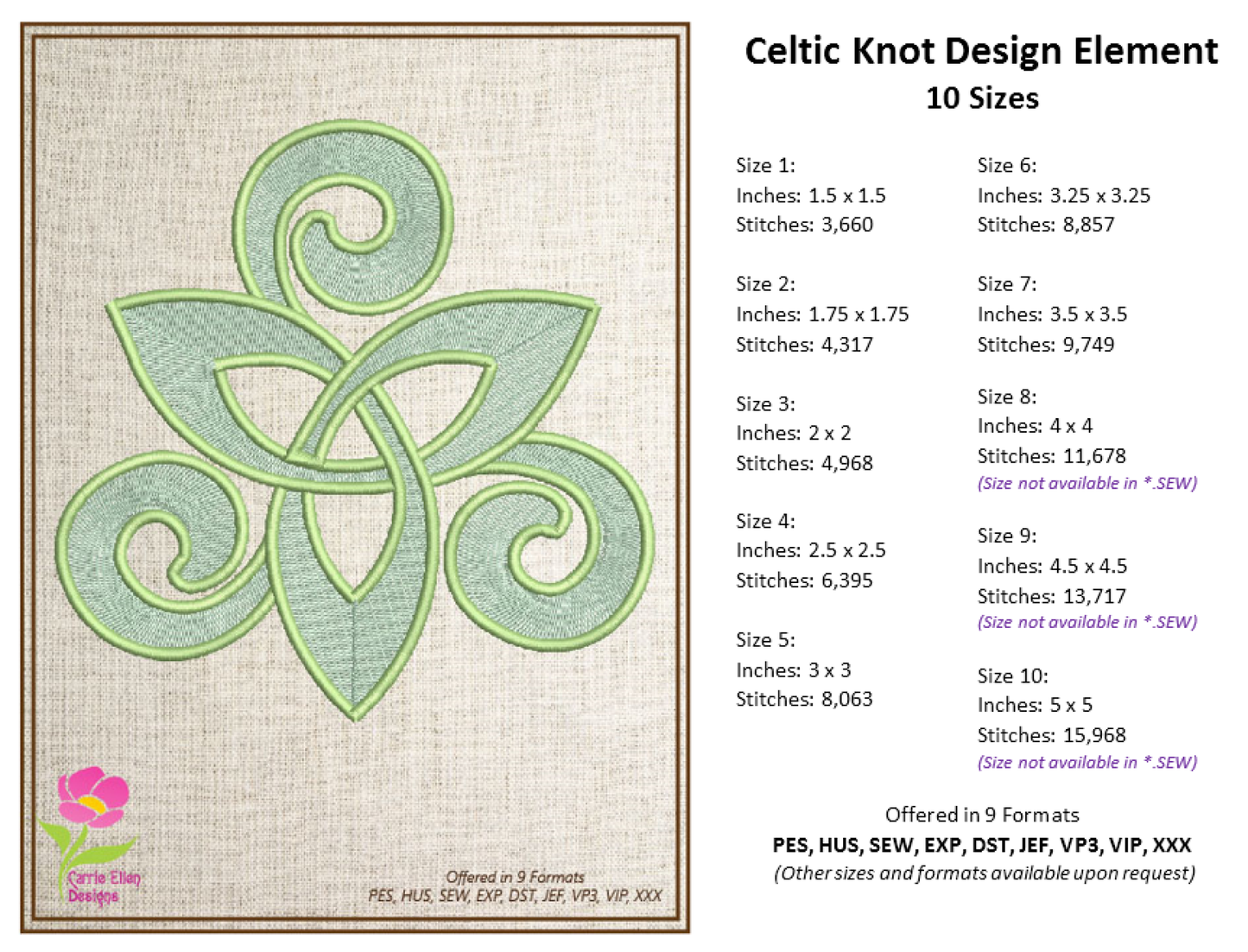 Celtic Knot Machine Embroidery Design Bundle | 6 Intricate Knot Designs | 10 Sizes Each | Timeless Celtic Patterns (0884)