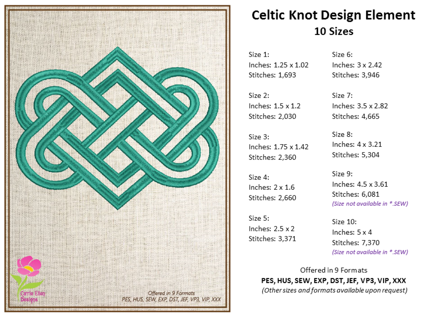 Celtic Knot Machine Embroidery Design Bundle | 6 Intricate Knot Designs | 10 Sizes Each | Timeless Celtic Patterns (0884)