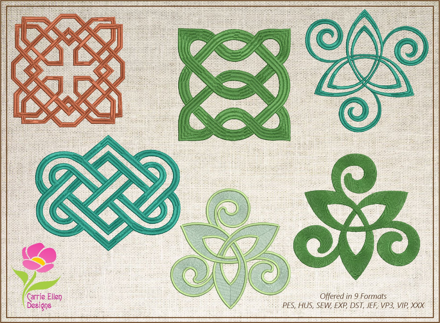 Celtic Knot Machine Embroidery Design Bundle | 6 Intricate Knot Designs | 10 Sizes Each | Timeless Celtic Patterns (0884)