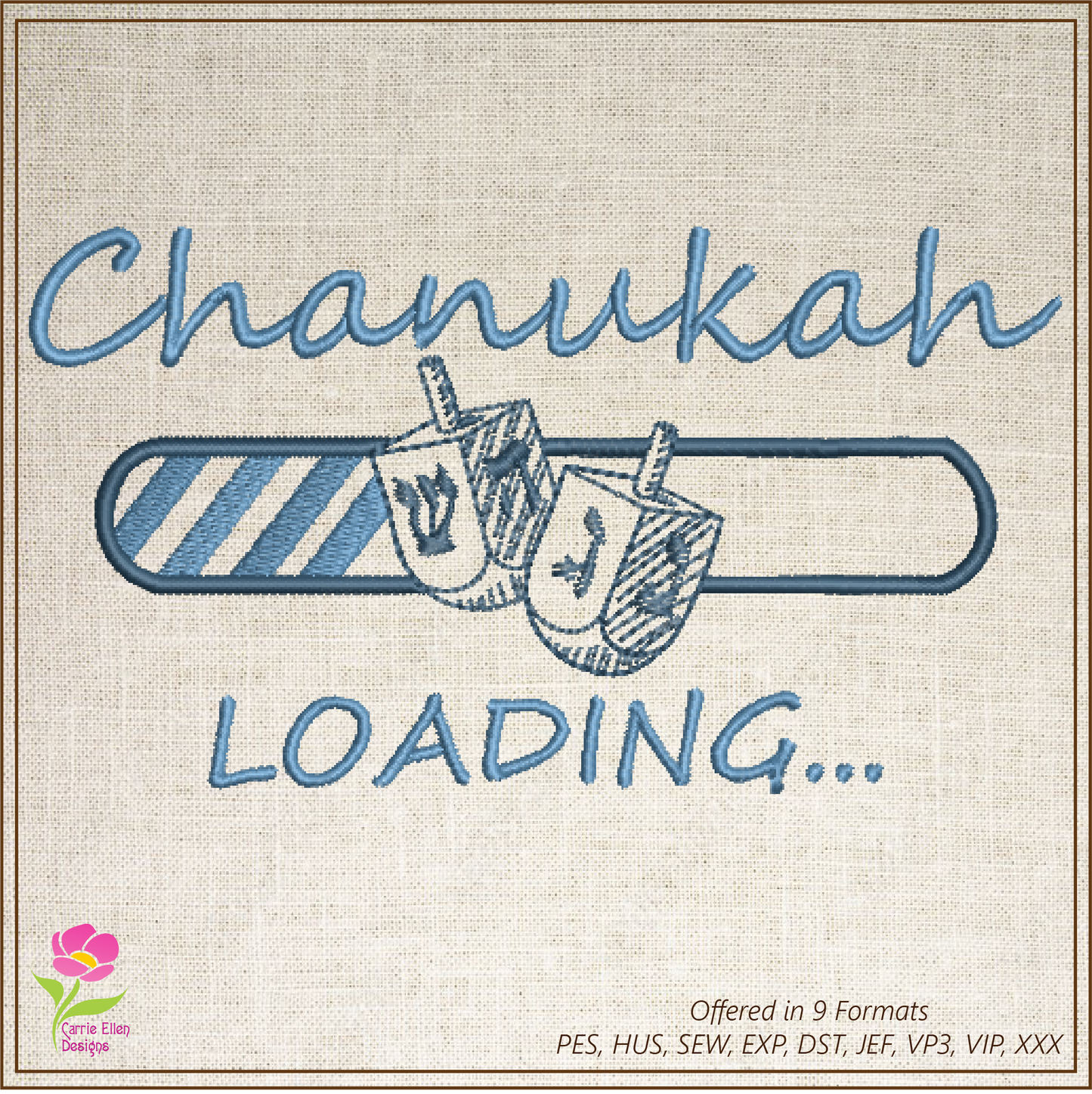 Chanukah Loading Bar Machine Embroidery Design – Dreidel Jewish Holiday Embroidery – 6 Sizes (0253)