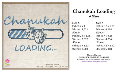 Chanukah Loading Bar Machine Embroidery Design – Dreidel Jewish Holiday Embroidery – 6 Sizes (0253)