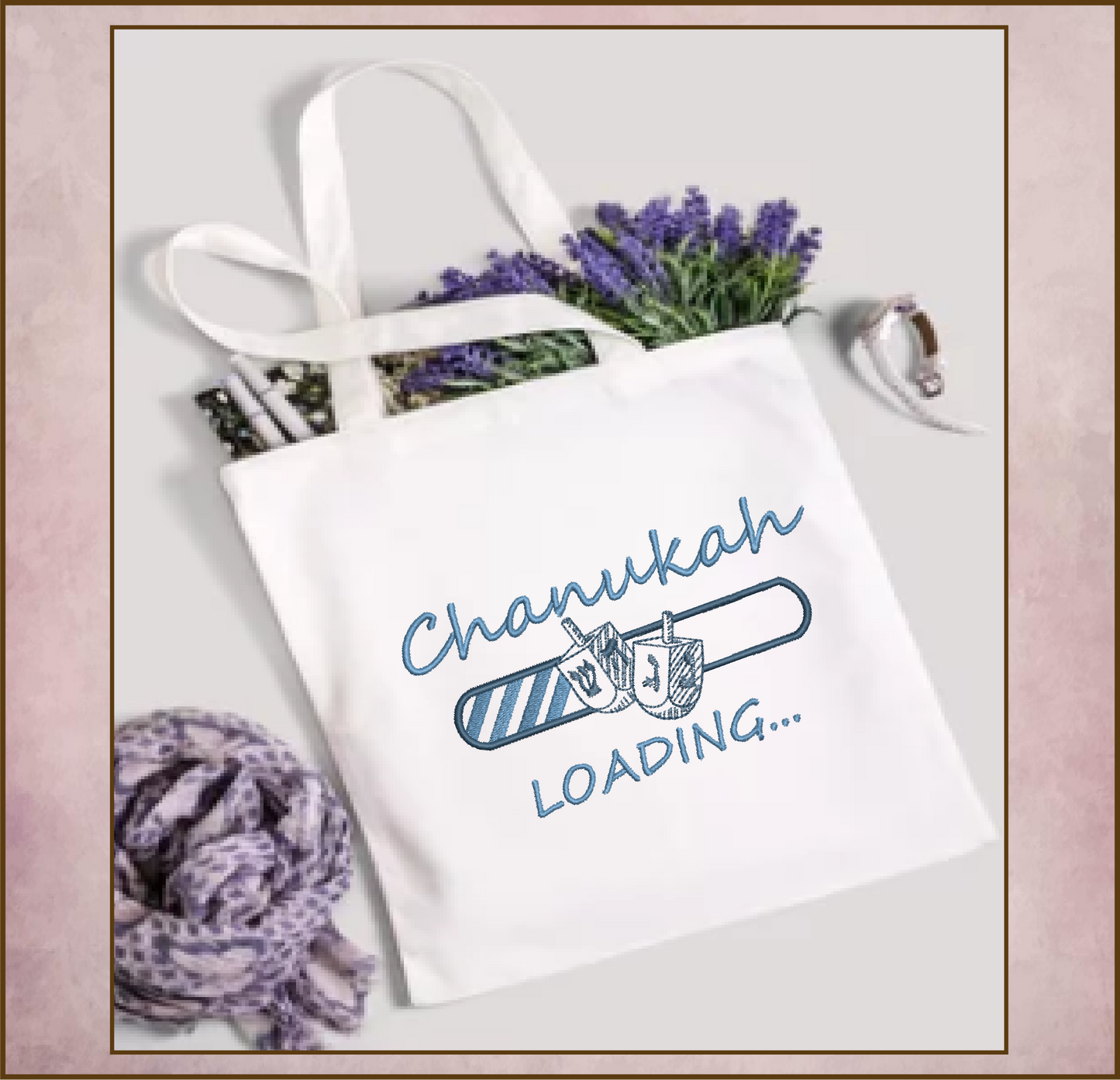 Chanukah Loading Bar Machine Embroidery Design – Dreidel Jewish Holiday Embroidery – 6 Sizes (0253)