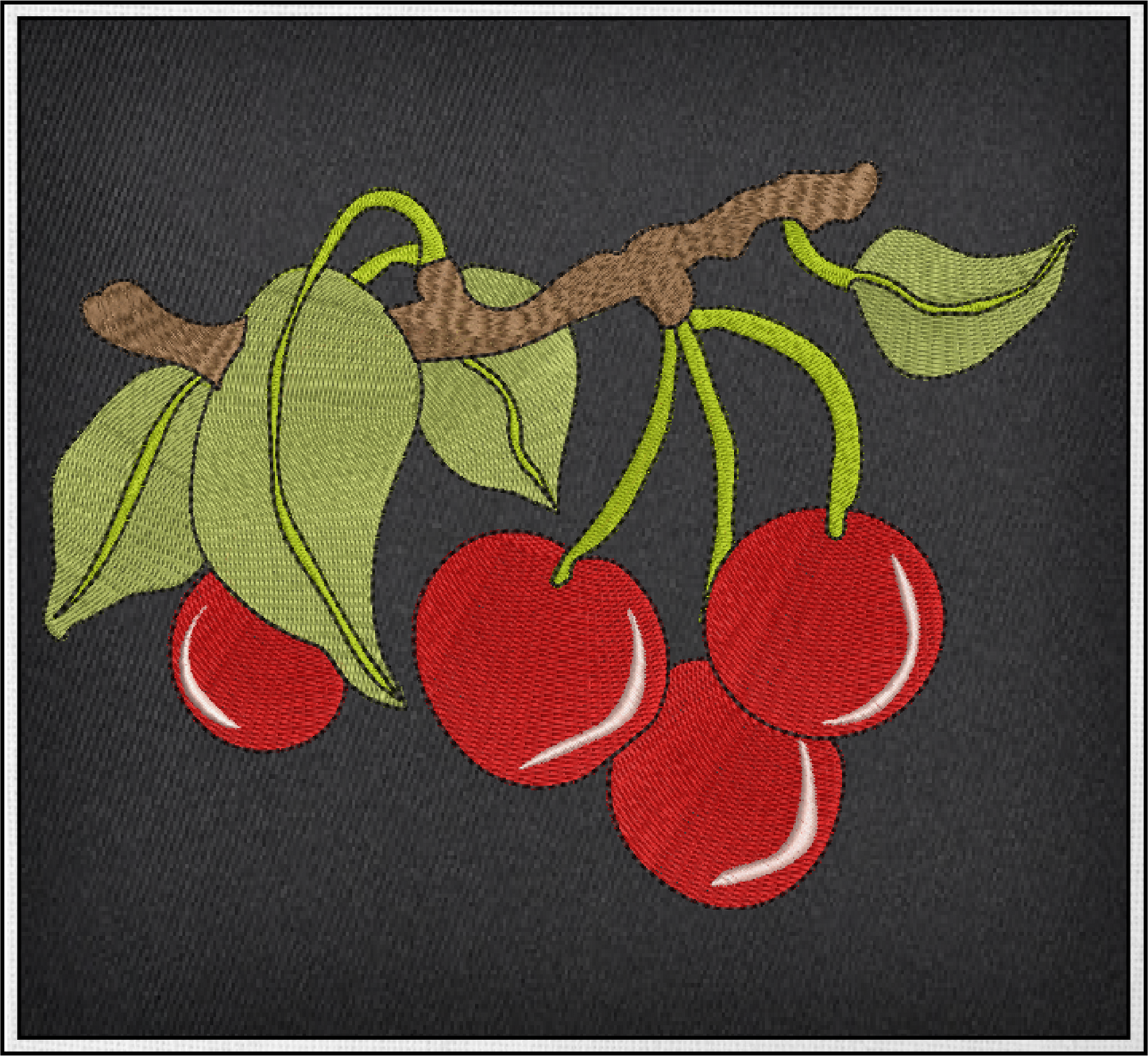 Cherries on the Branch Machine Embroidery Design | Summer Fruit Artistic Drawing | Fruit and Vegetables Design | 8 Sizes (0950)