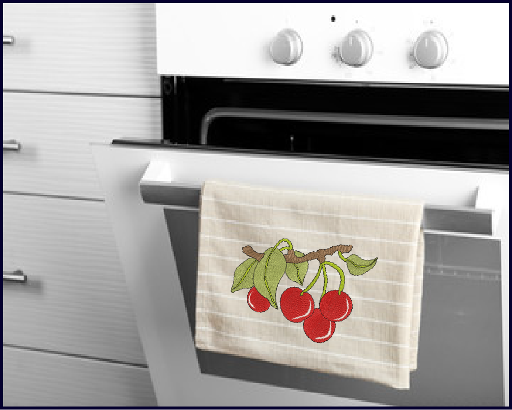 Cherries on the Branch Machine Embroidery Design | Summer Fruit Artistic Drawing | Fruit and Vegetables Design | 8 Sizes (0950)