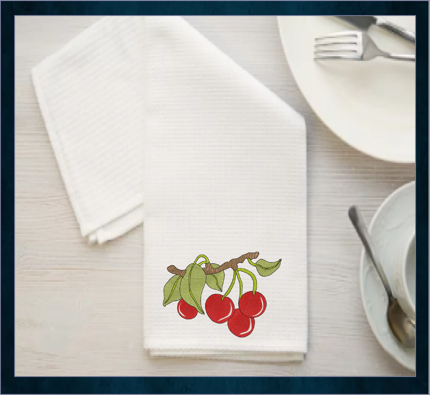 Cherries on the Branch Machine Embroidery Design | Summer Fruit Artistic Drawing | Fruit and Vegetables Design | 8 Sizes (0950)