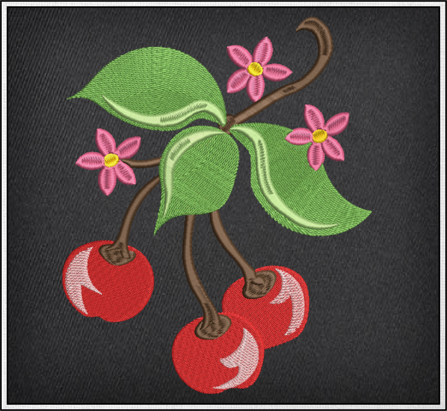 Cherries with Blossom Machine Embroidery Design | Summer Fruit Artistic Drawing | Fruit and Vegetables Design | 8 Sizes (0951)