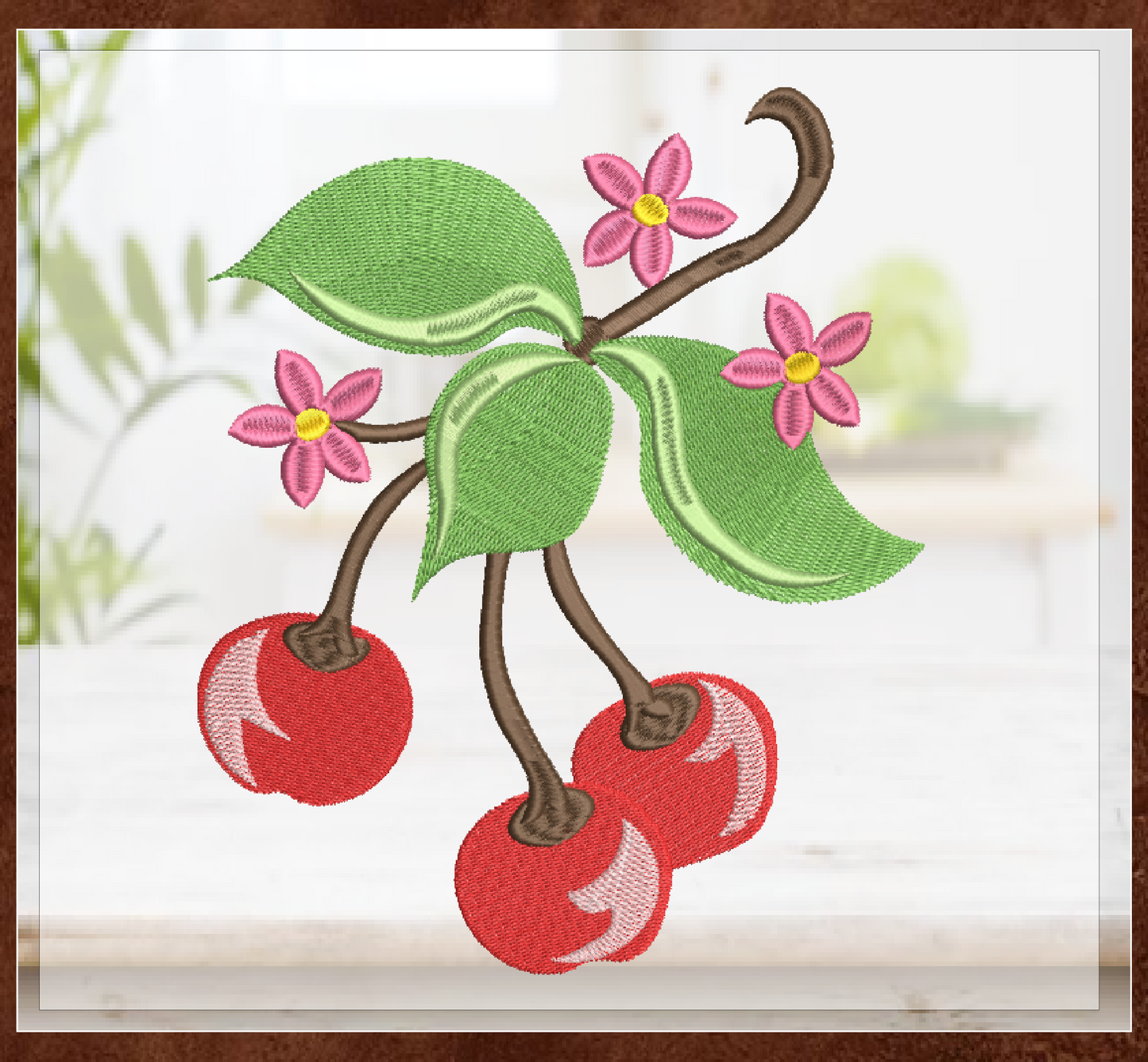 Cherries with Blossom Machine Embroidery Design | Summer Fruit Artistic Drawing | Fruit and Vegetables Design | 8 Sizes (0951)