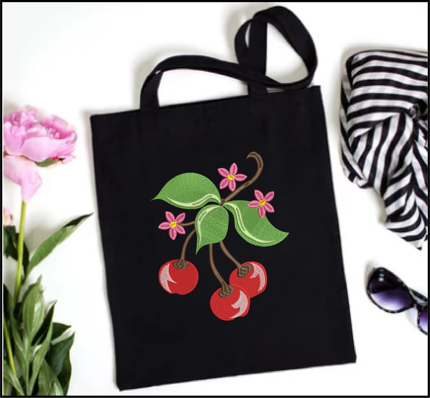 Cherries with Blossom Machine Embroidery Design | Summer Fruit Artistic Drawing | Fruit and Vegetables Design | 8 Sizes (0951)