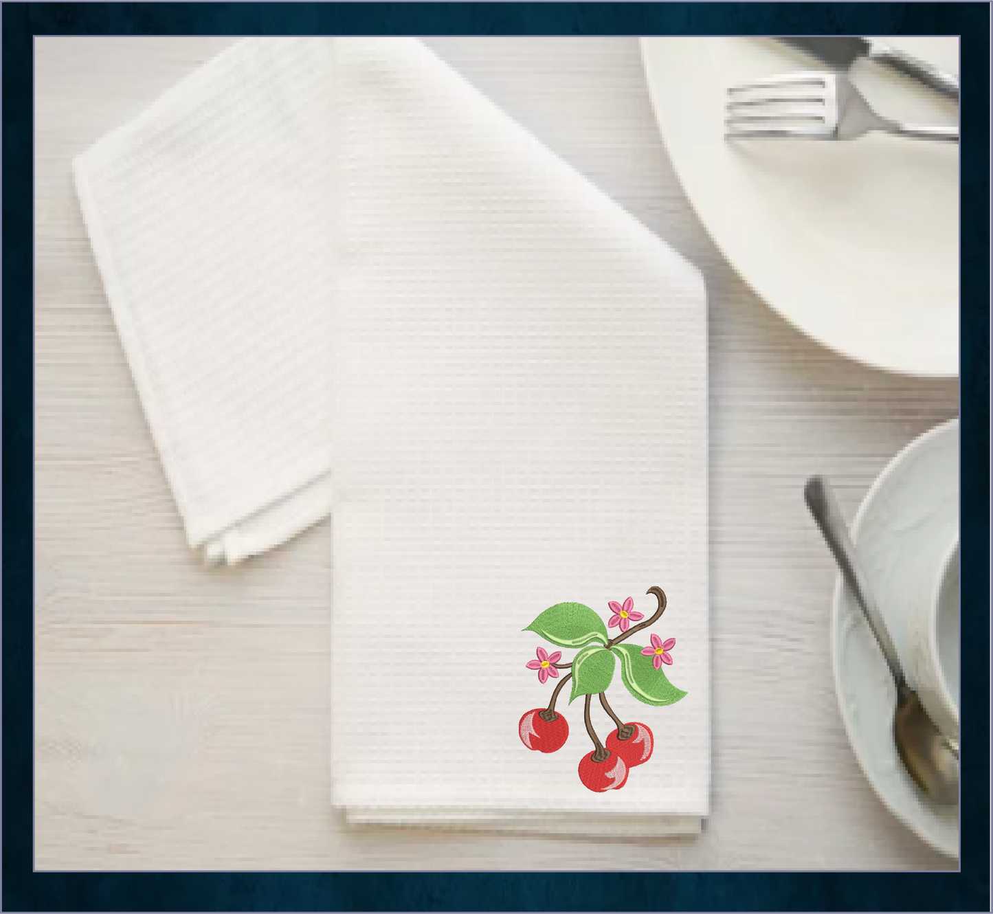 Cherries with Blossom Machine Embroidery Design | Summer Fruit Artistic Drawing | Fruit and Vegetables Design | 8 Sizes (0951)