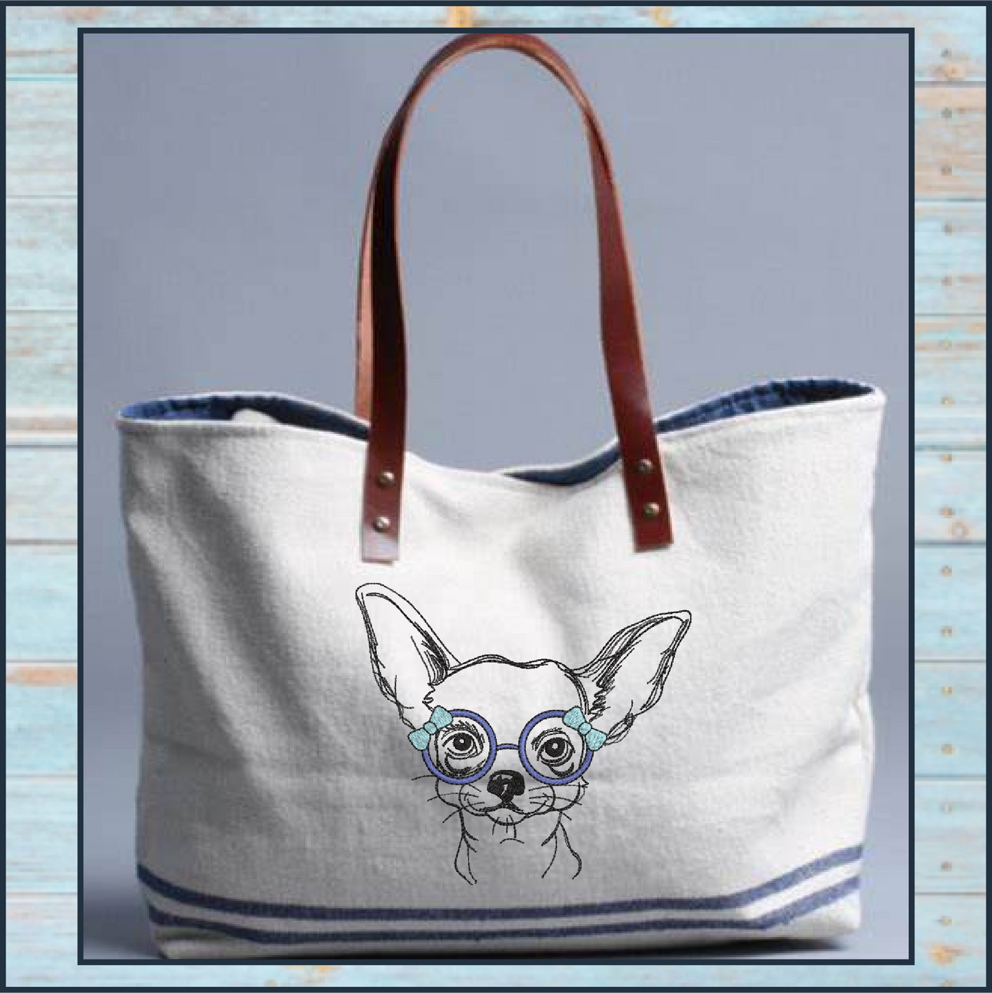 Chihuahua with Glasses Machine Embroidery Design | Cute Puppy Dog Sketch | Chihuahua Animal Line Art Pattern | 6 Sizes (0805)