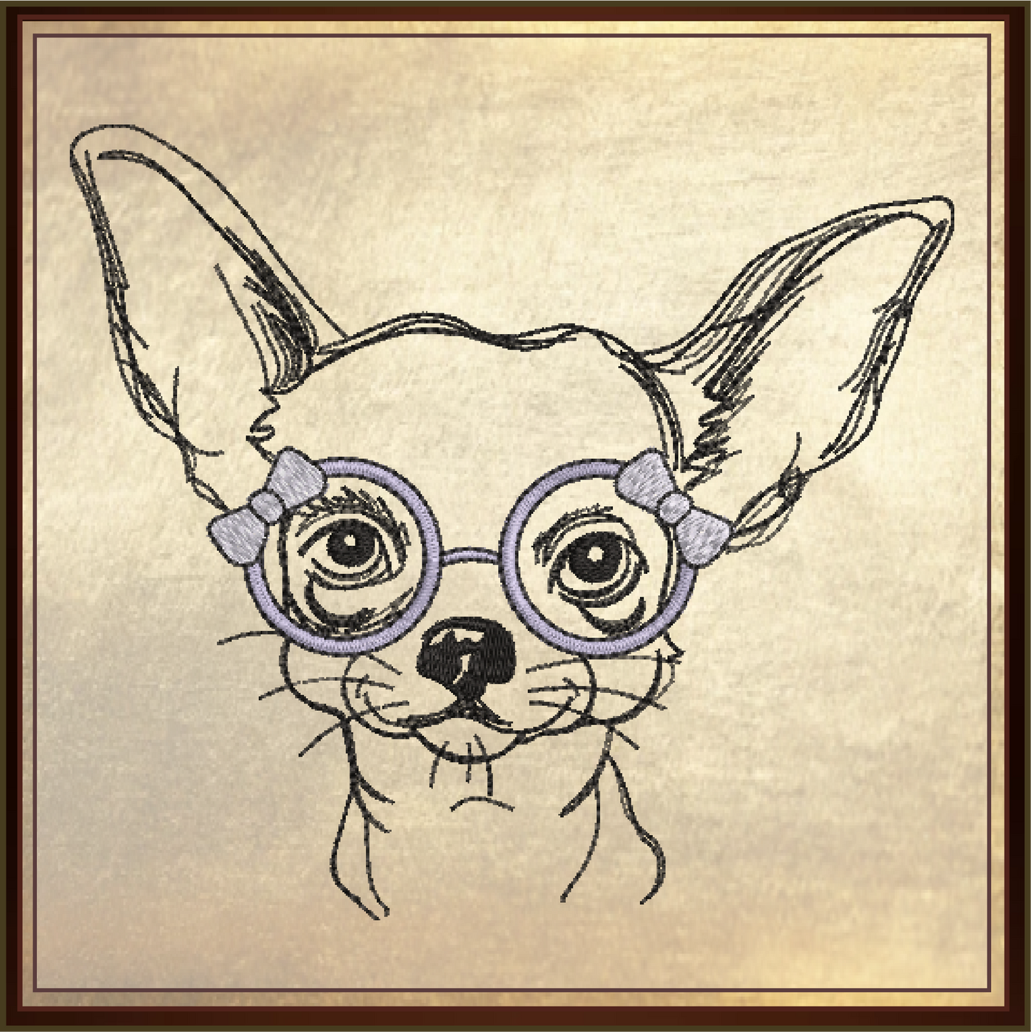 Chihuahua with Glasses Machine Embroidery Design | Cute Puppy Dog Sketch | Chihuahua Animal Line Art Pattern | 6 Sizes (0805)