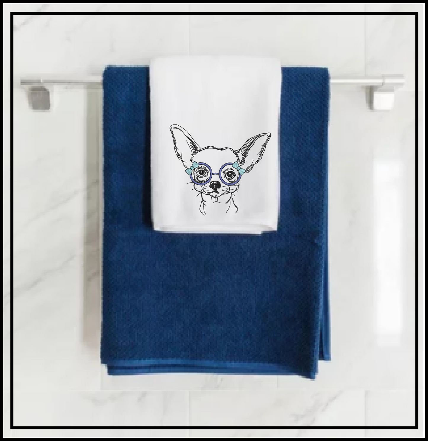 Chihuahua with Glasses Machine Embroidery Design | Cute Puppy Dog Sketch | Chihuahua Animal Line Art Pattern | 6 Sizes (0805)