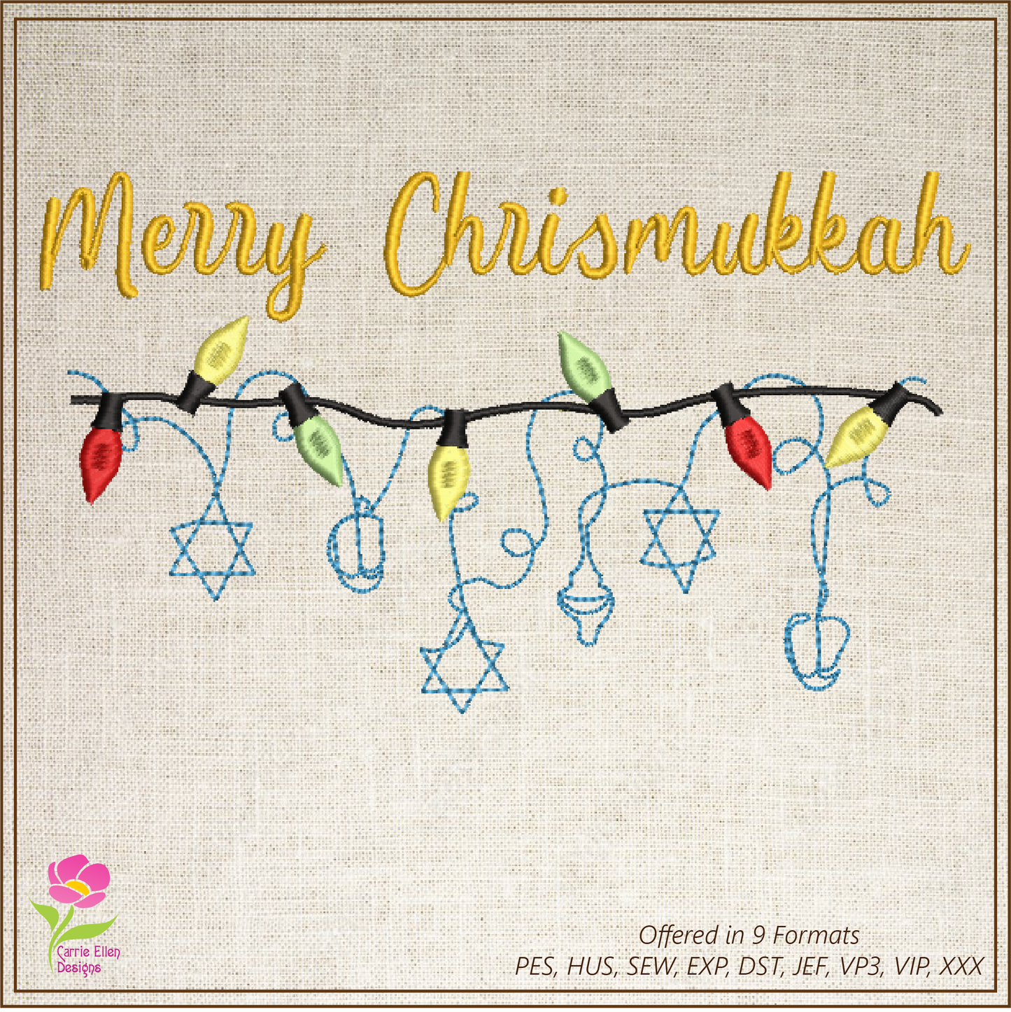 Chrismukkah Machine Embroidery Design, Christmas Light Embroidery Design, Hanukkah Embroidery Pattern, Jewish Christmas, 8 Sizes (0143)