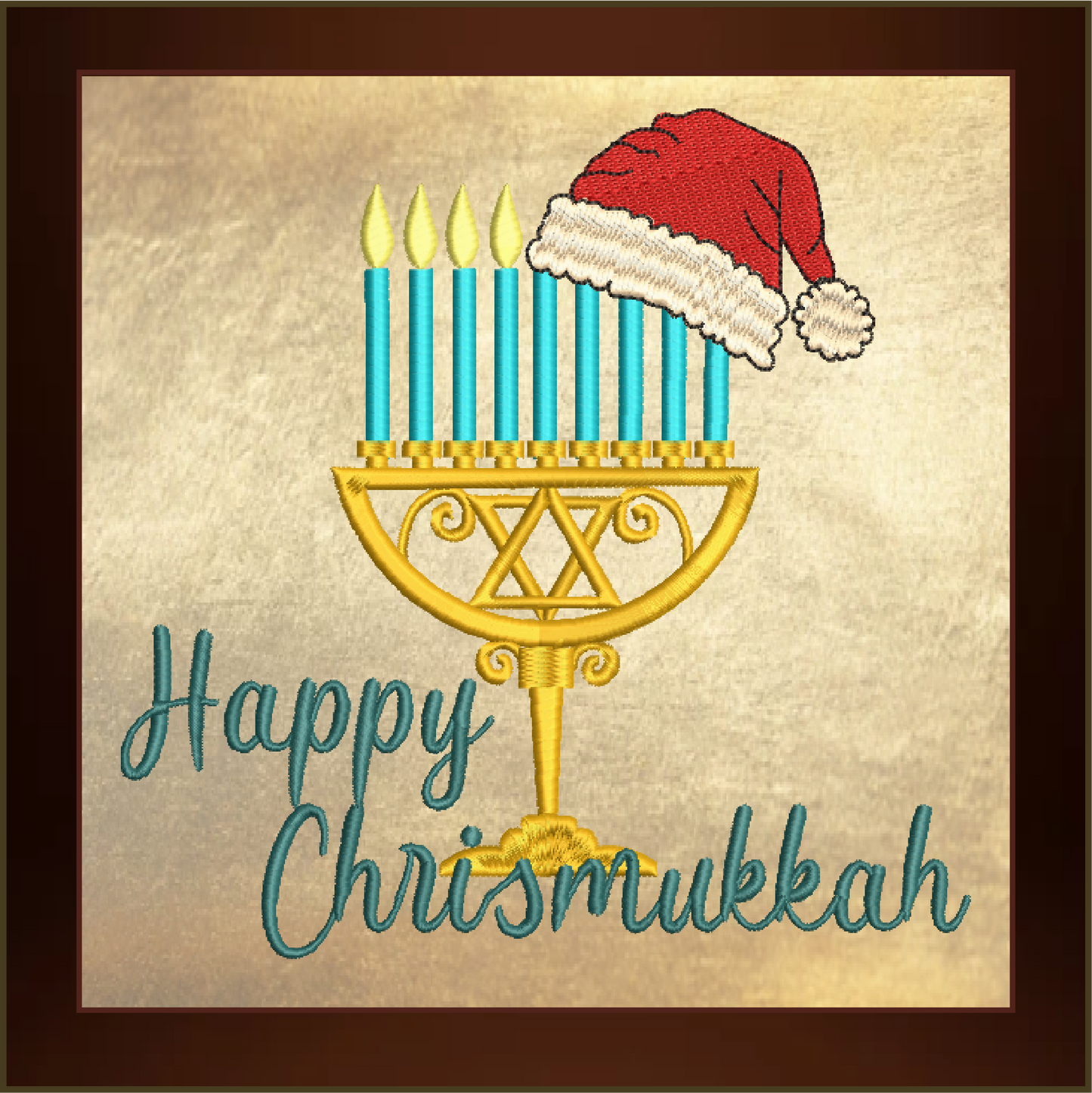 Chrismukkah Machine Embroidery Design – Menorah with Santa Cap, Jewish Christmas Hanukkah Stitch File, 8 Sizes (3325)