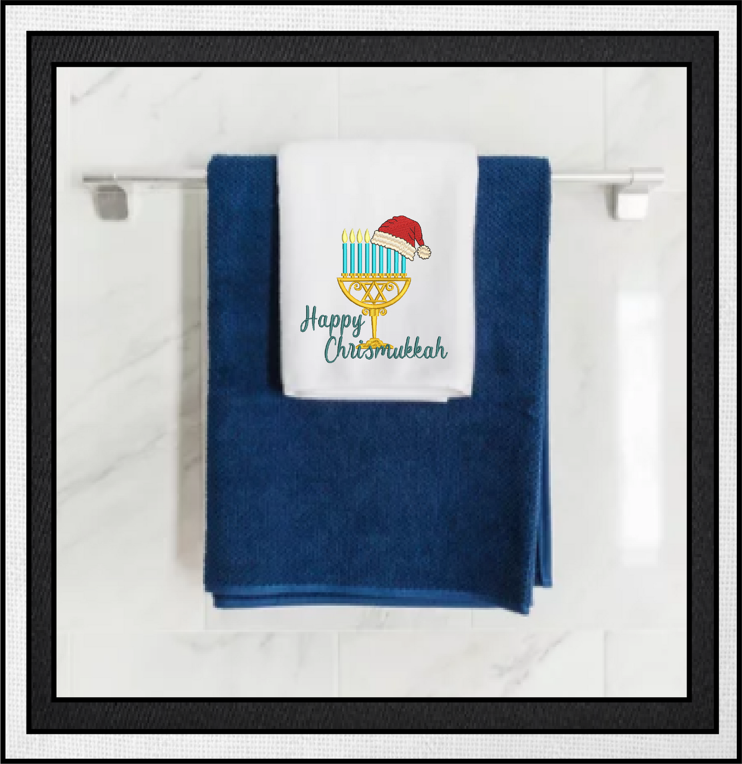 Chrismukkah Machine Embroidery Design – Menorah with Santa Cap, Jewish Christmas Hanukkah Stitch File, 8 Sizes (3325)