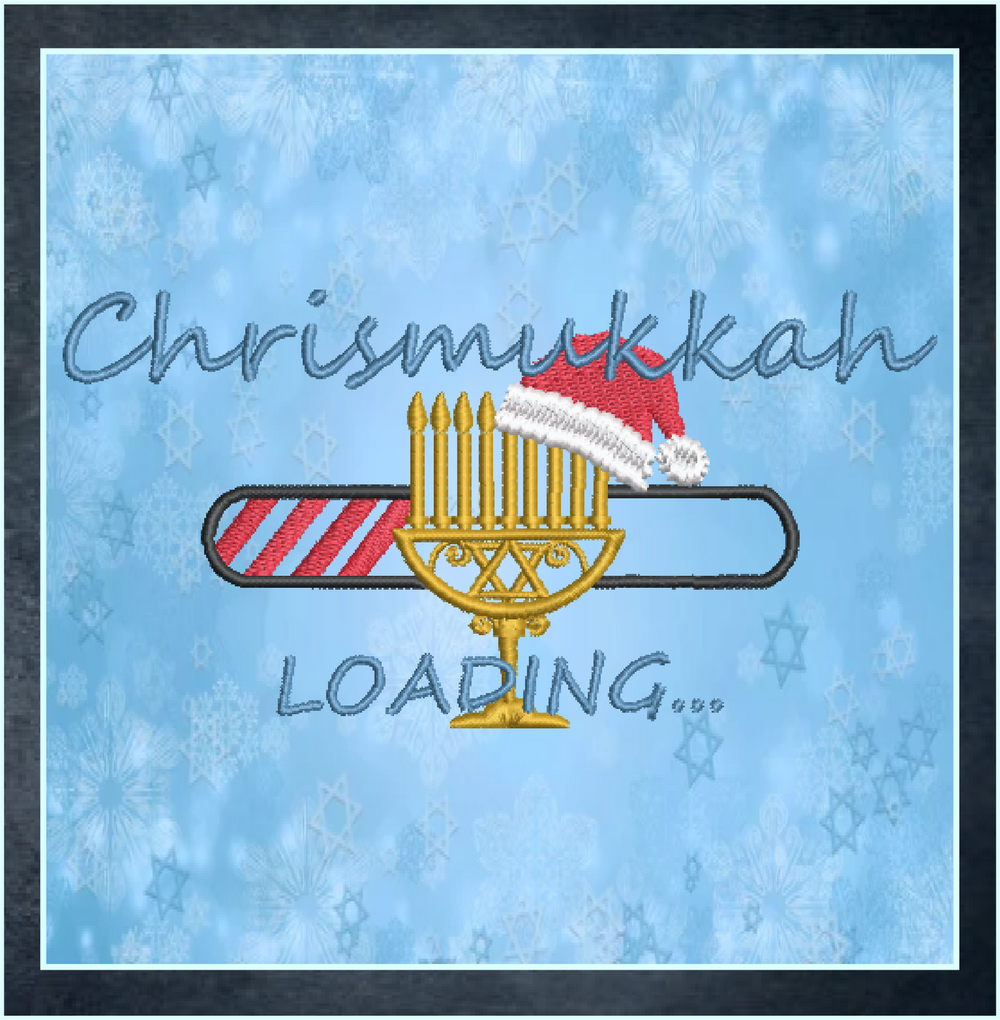 Chrismukkah Loading Santa Hat and Menorah Machine Embroidery Design – Hanukkah Christmas Holiday Design – 6 Sizes (0251)