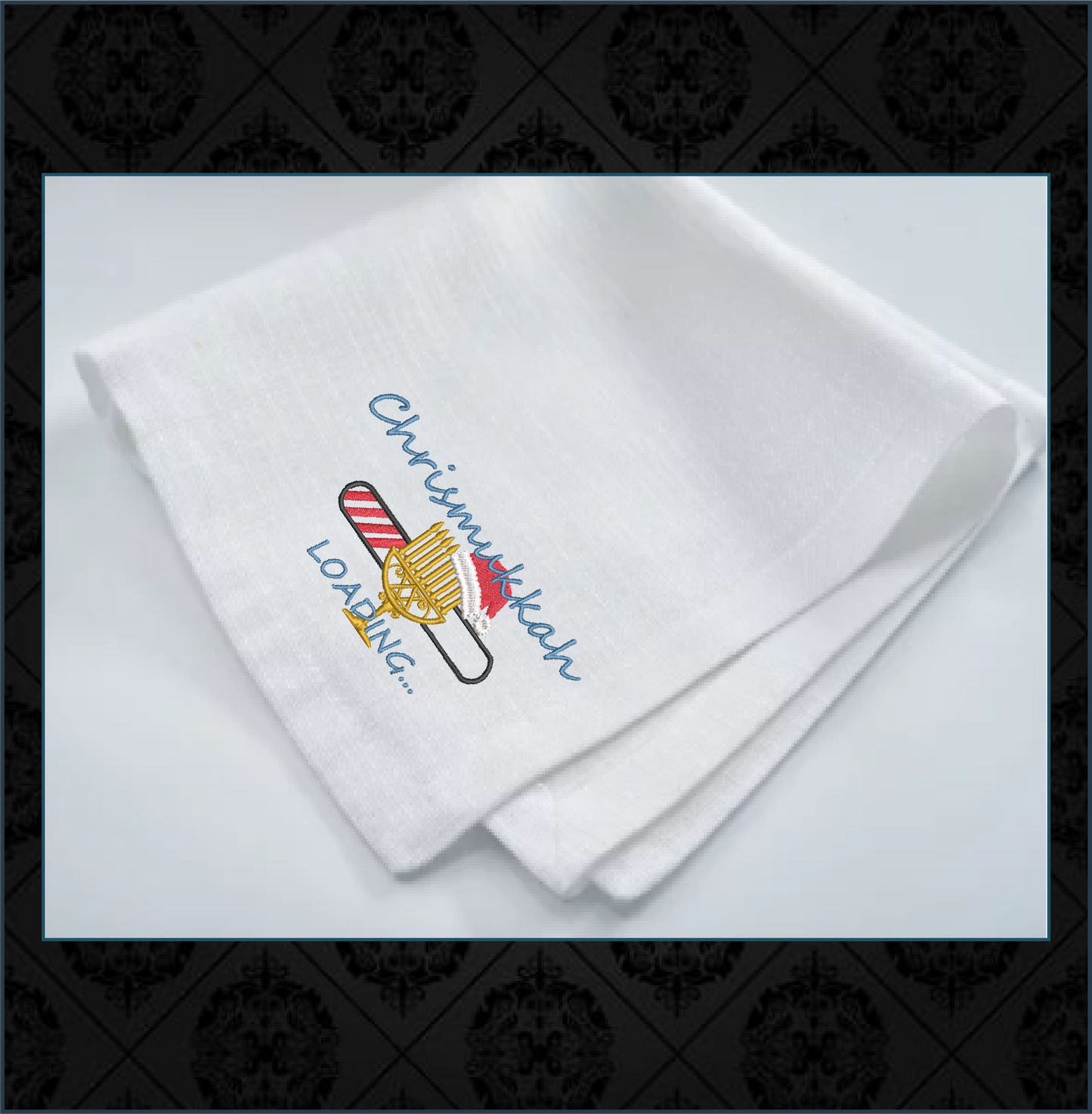 Chrismukkah Loading Santa Hat and Menorah Machine Embroidery Design – Hanukkah Christmas Holiday Design – 6 Sizes (0251)