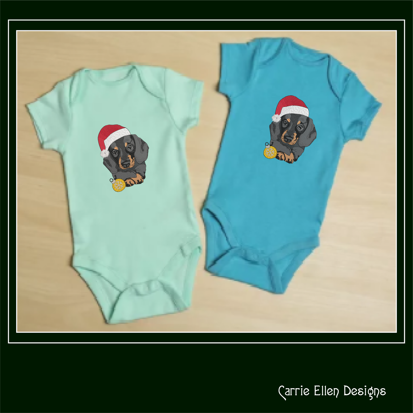 Christmas Dachshund Dog Embroidery Design – Dachshund in Santa Hat, 6 Sizes (1089)