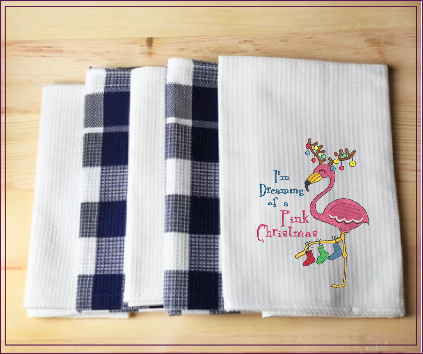 Pink Christmas Machine Embroidery Design | Flamingo Holiday Embroidery | Dreaming of a Pink Xmas | 8 Sizes (0977)