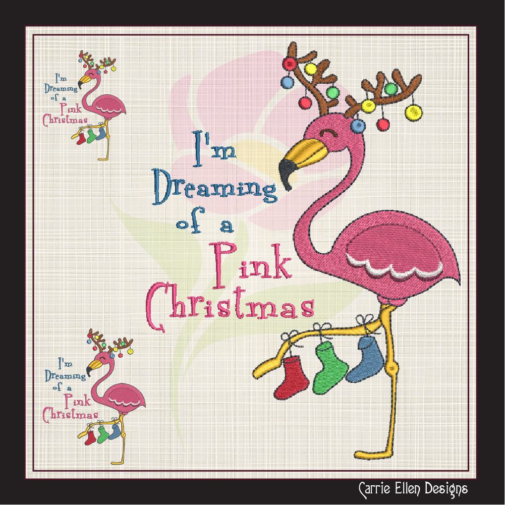 Pink Christmas Machine Embroidery Design | Flamingo Holiday Embroidery | Dreaming of a Pink Xmas | 8 Sizes (0977)