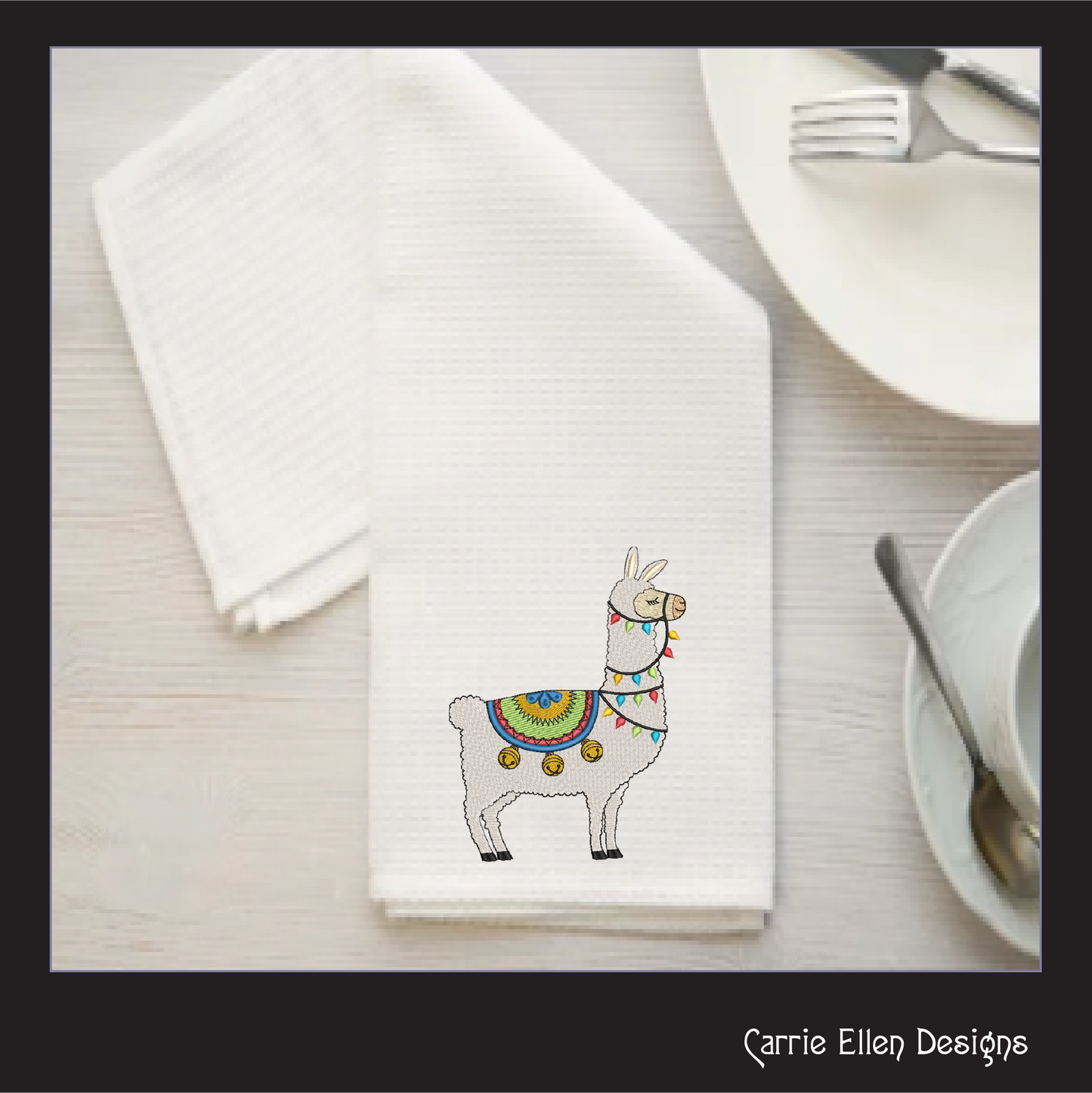 Christmas Llama with Lights and Bells Machine Embroidery Design – Festive Alpaca Holiday Pattern – 8 Sizes (1004)
