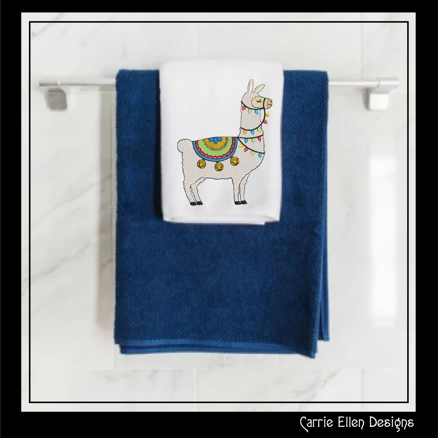 Christmas Llama with Lights and Bells Machine Embroidery Design – Festive Alpaca Holiday Pattern – 8 Sizes (1004)