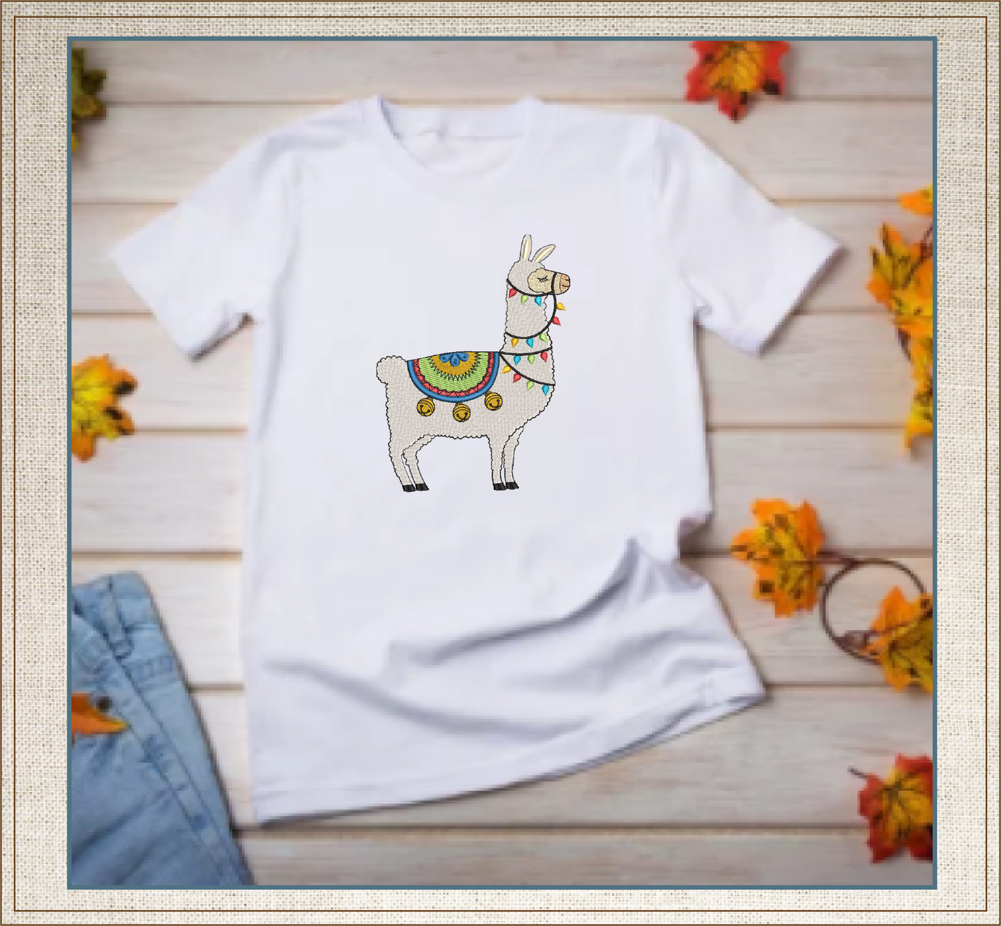 Christmas Llama with Lights and Bells Machine Embroidery Design – Festive Alpaca Holiday Pattern – 8 Sizes (1004)