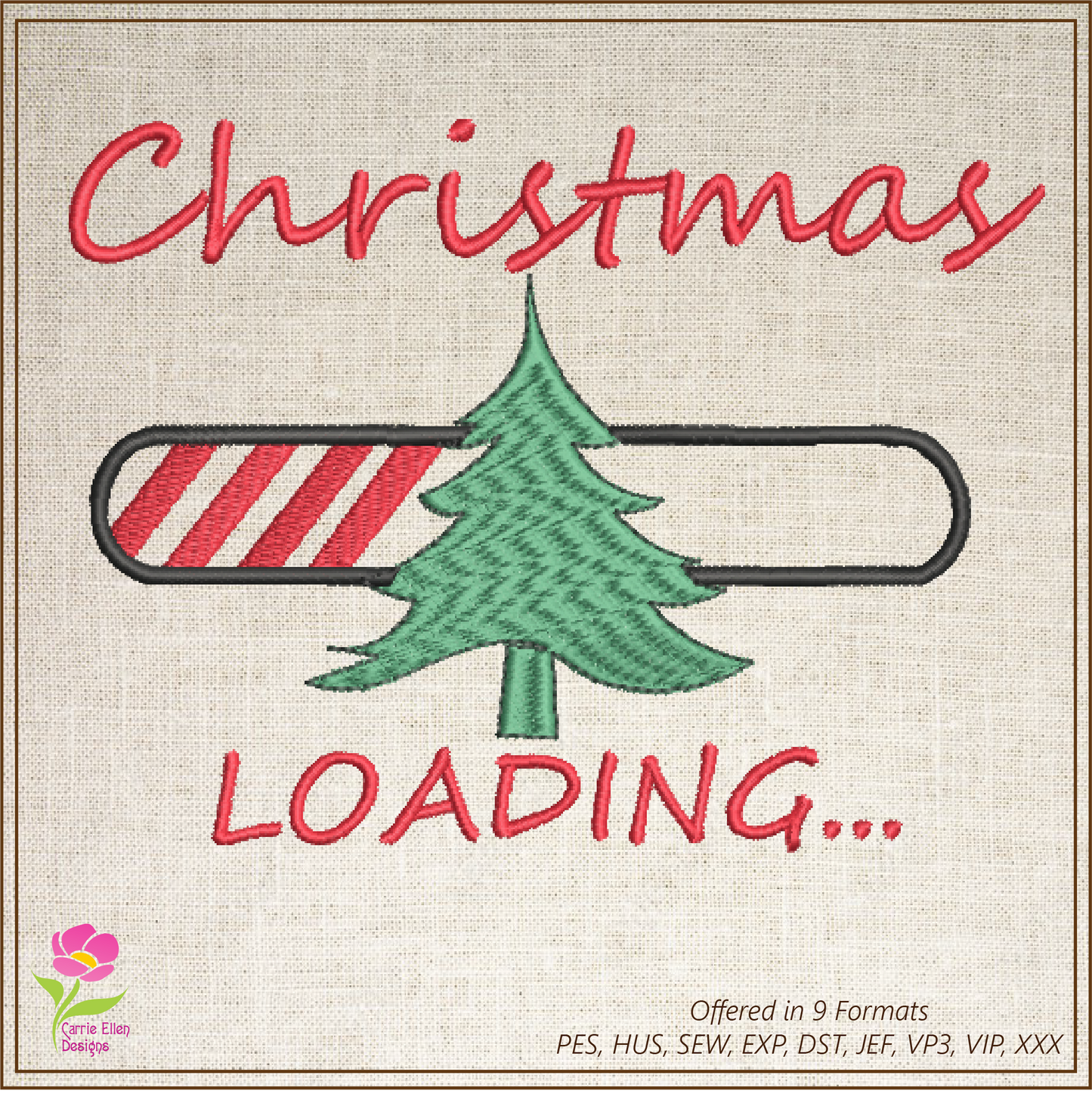 Christmas Tree Loading Bar Machine Embroidery Design – Festive Holiday Progress Bar – 6 Sizes (0254)