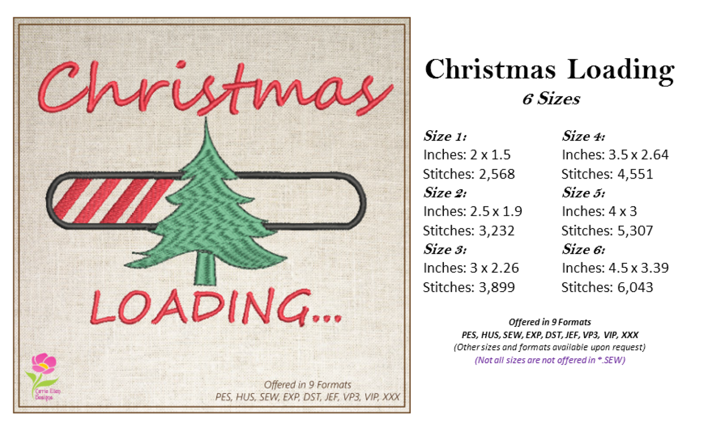 Christmas Tree Loading Bar Machine Embroidery Design – Festive Holiday Progress Bar – 6 Sizes (0254)