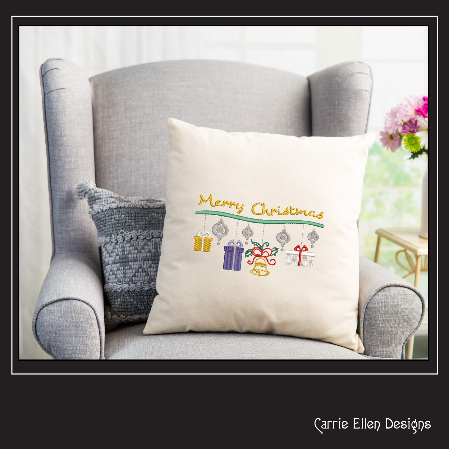 Christmas Machine Embroidery Design – Merry Christmas Mobile Holiday Pattern – 6 Sizes (1189)