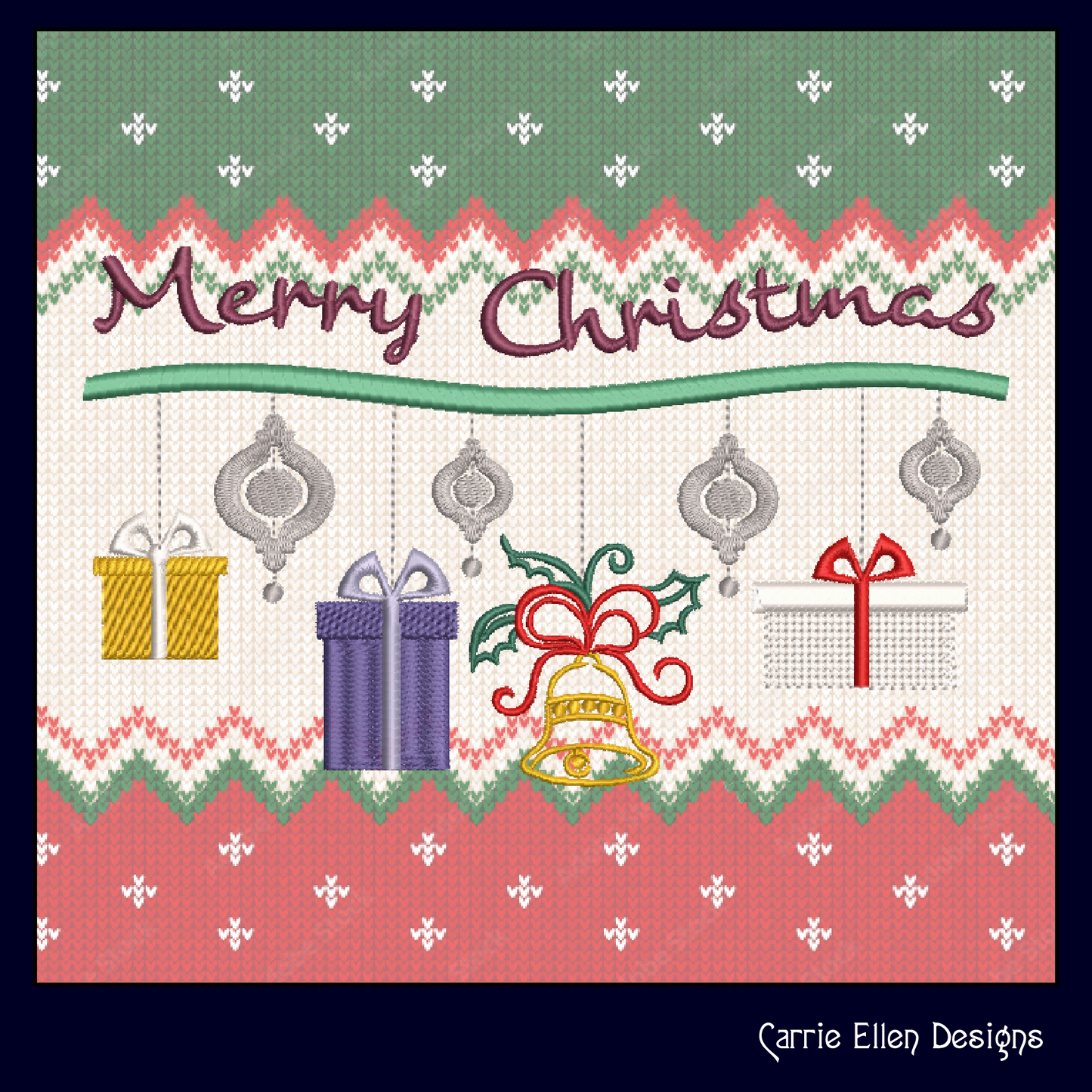 Christmas Machine Embroidery Design – Merry Christmas Mobile Holiday Pattern – 6 Sizes (1189)