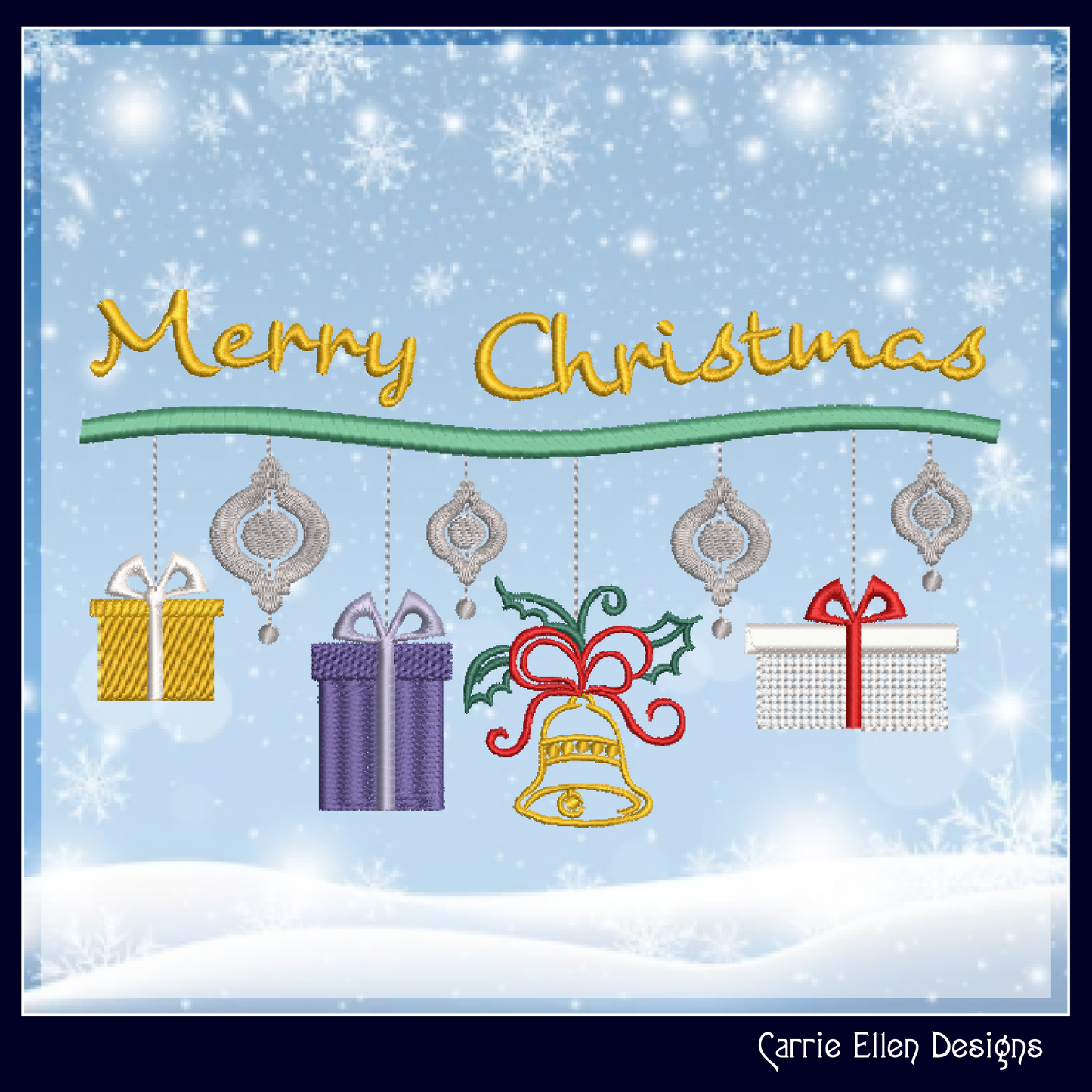 Christmas Machine Embroidery Design – Merry Christmas Mobile Holiday Pattern – 6 Sizes (1189)