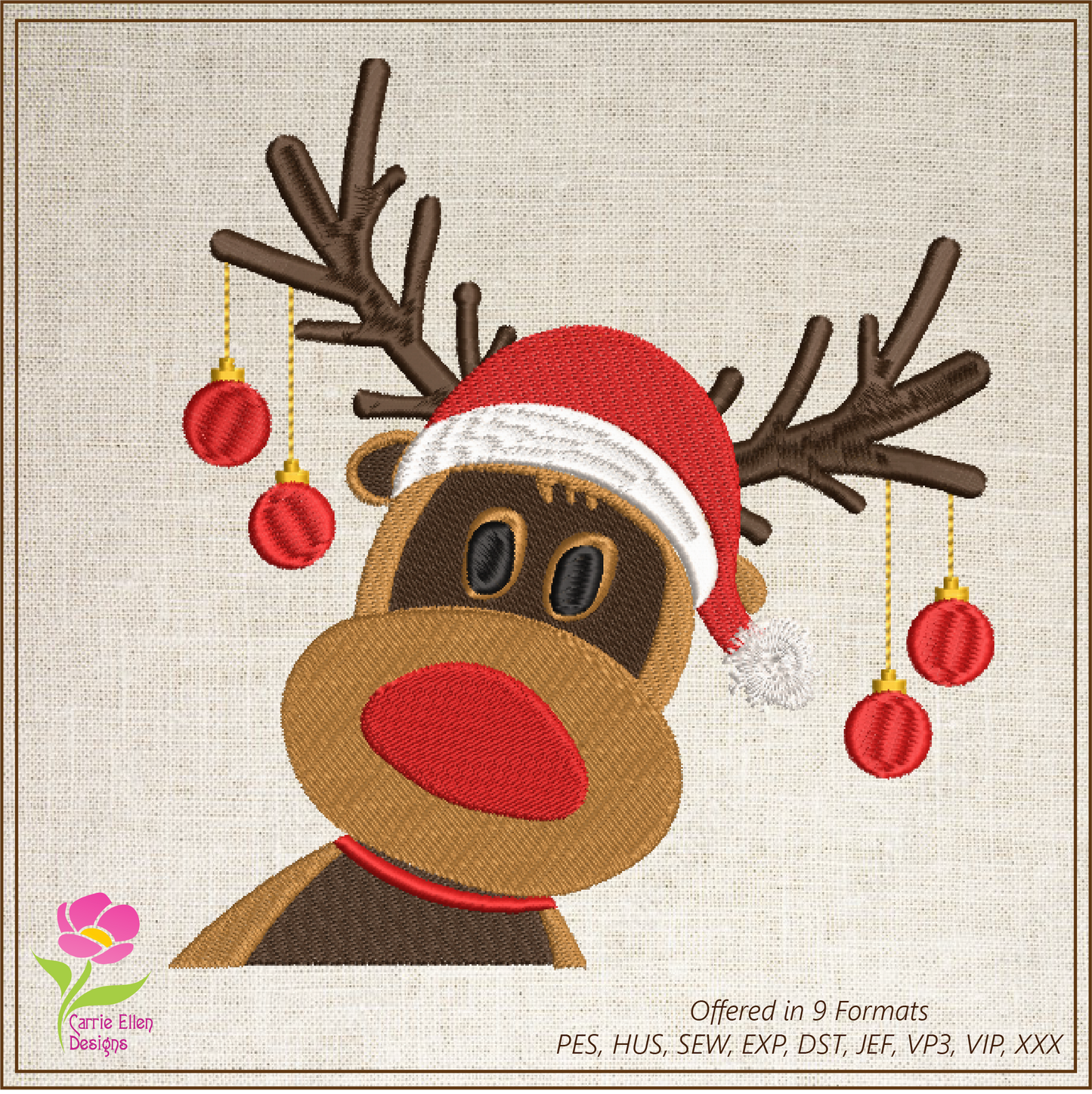 Christmas Machine Embroidery Design | Reindeer with Ornaments | Merry Christmas Embroidery | Holiday Design | 6 Sizes (0882)