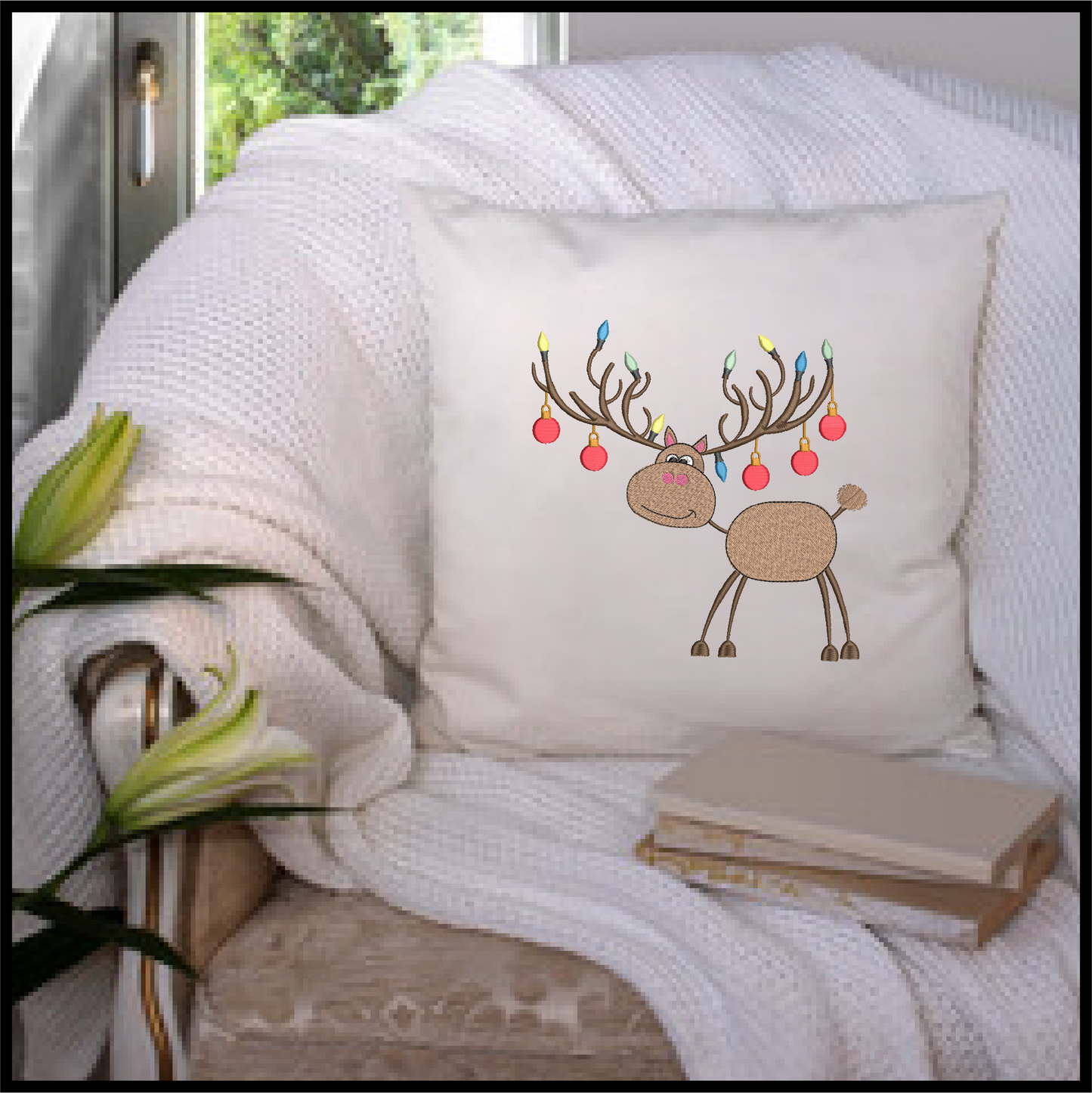 Christmas Reindeer with Ornaments Machine Embroidery Design | Merry Christmas Embroidery | X-Mas Animal Holiday Design | 6 Sizes (0656)