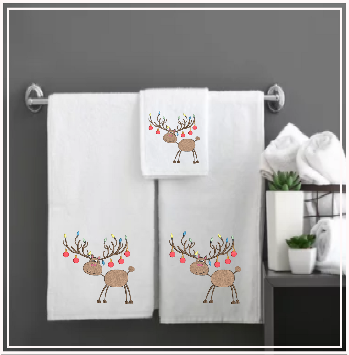 Christmas Reindeer with Ornaments Machine Embroidery Design | Merry Christmas Embroidery | X-Mas Animal Holiday Design | 6 Sizes (0656)