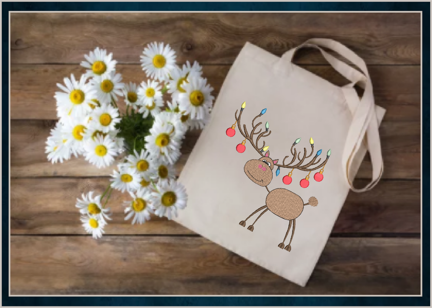 Christmas Reindeer with Ornaments Machine Embroidery Design | Merry Christmas Embroidery | X-Mas Animal Holiday Design | 6 Sizes (0656)