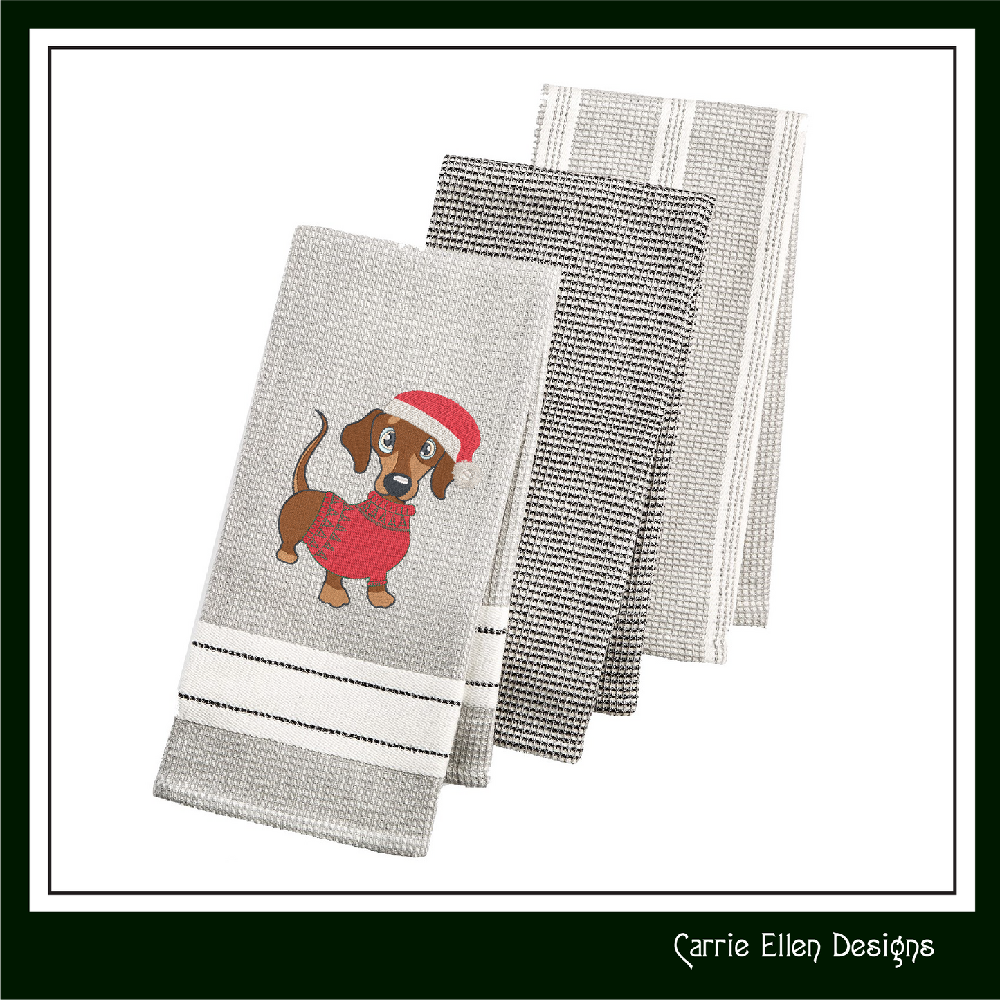Christmas Dachshund Dog Embroidery Design – Dachshund in Sweater and Santa Hat, 6 Sizes (1090)