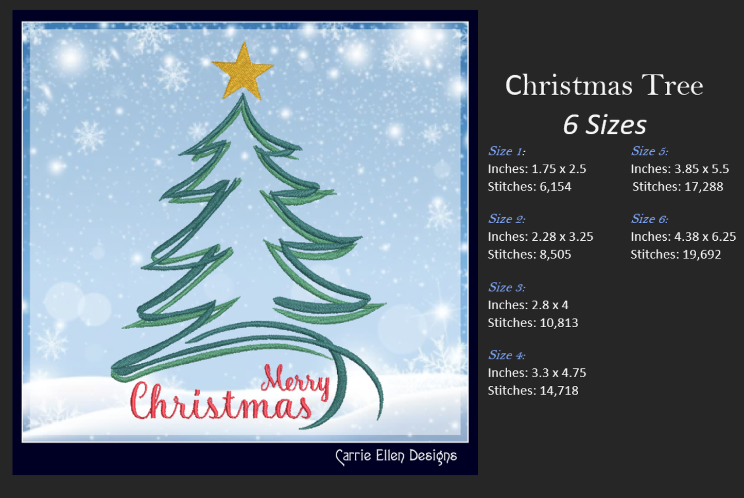 Christmas Machine Embroidery Design – Christmas Tree Holiday Pattern – Festive Embroidery in 6 Sizes (1172)