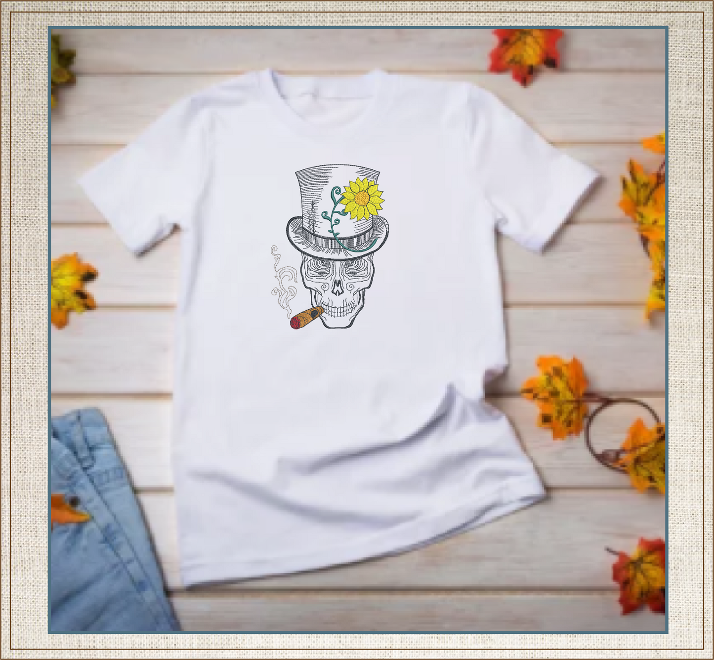 Skeleton Machine Embroidery Design | Cigar Smoking Skull | Dia De Los Muertos Mexican Holiday | 6 Sizes (0962)