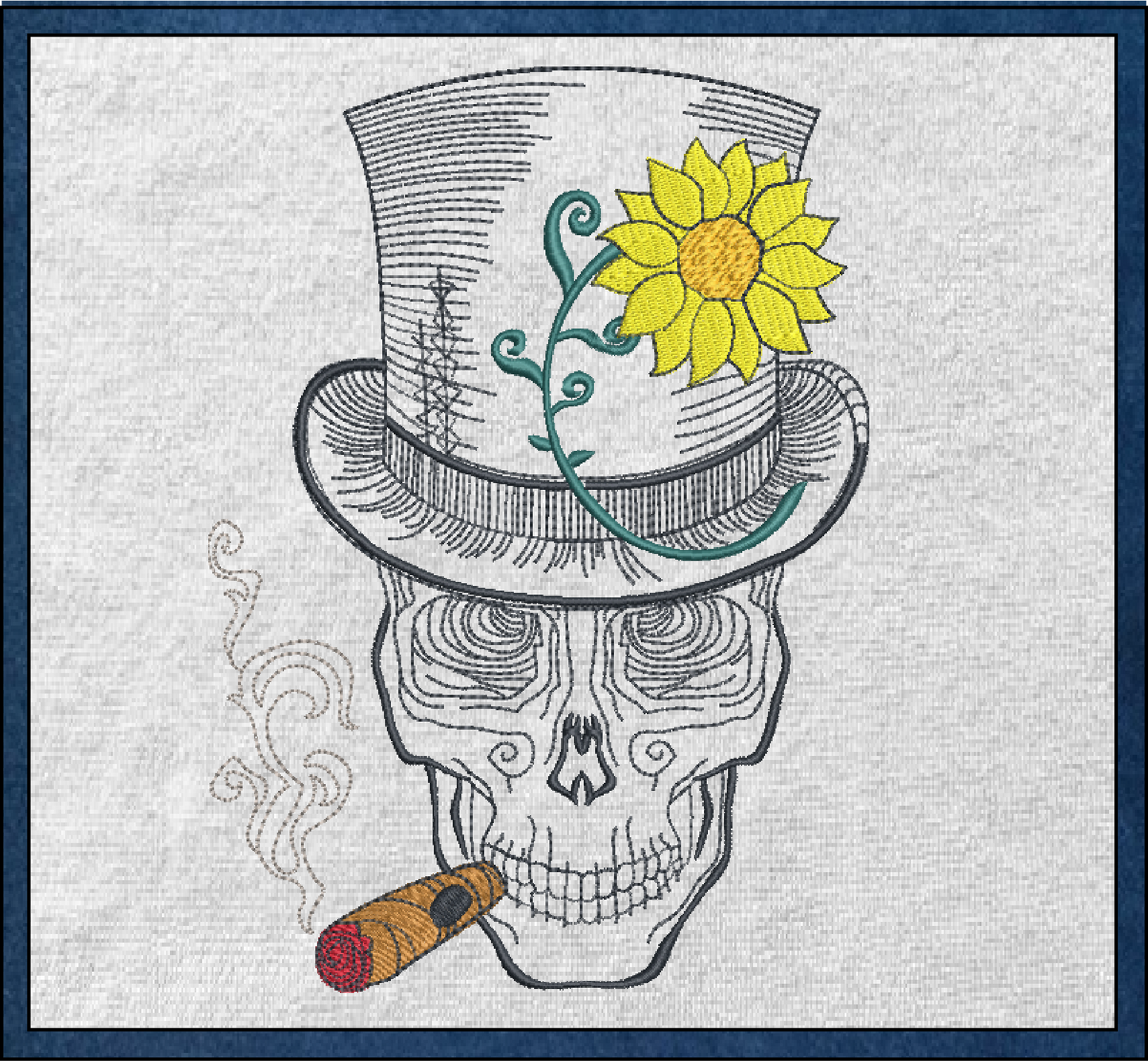 Skeleton Machine Embroidery Design | Cigar Smoking Skull | Dia De Los Muertos Mexican Holiday | 6 Sizes (0962)
