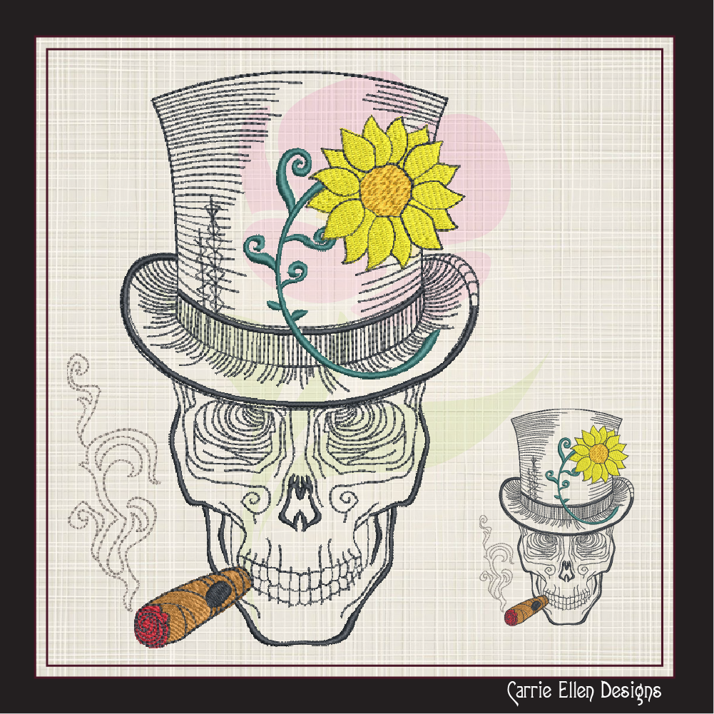 Skeleton Machine Embroidery Design | Cigar Smoking Skull | Dia De Los Muertos Mexican Holiday | 6 Sizes (0962)