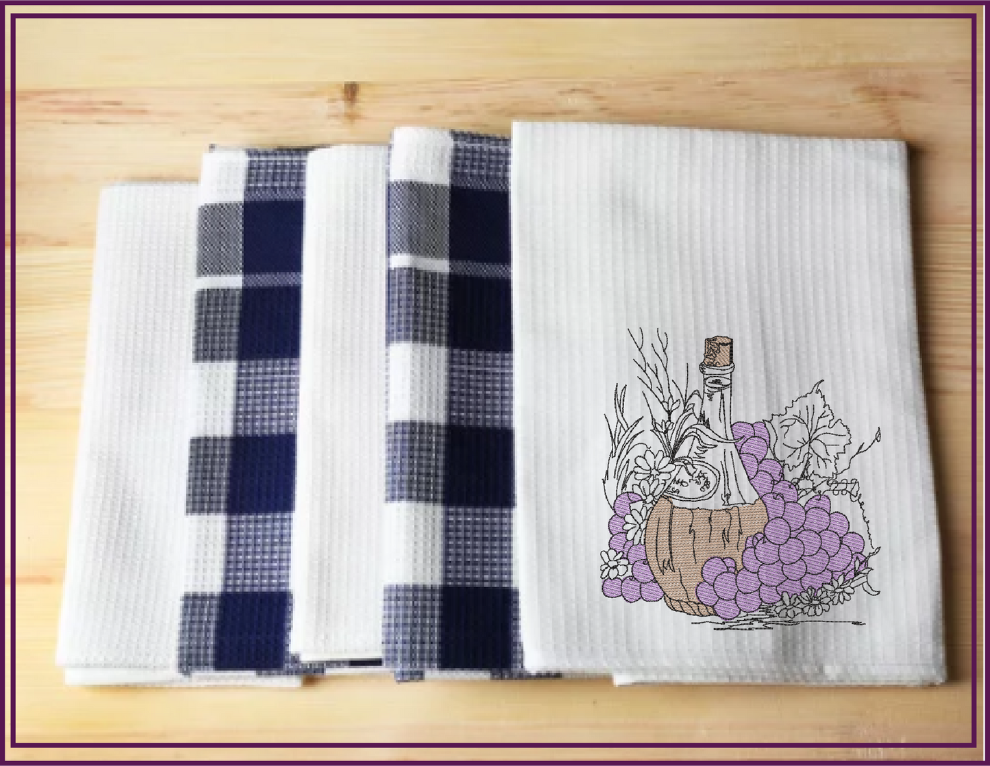 Classic Wine Bottle Machine Embroidery Design – Vineyard Grapes & Bottle Embroidery Pattern, 6 Sizes (0571)