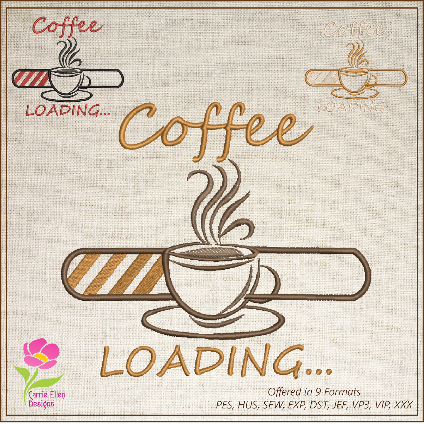 Coffee Loading Machine Embroidery Design | Loading Tech Bar Coffee Pot | Coffee Lover Gift | Hot Coffee Embroidery | 6 Sizes (0632)