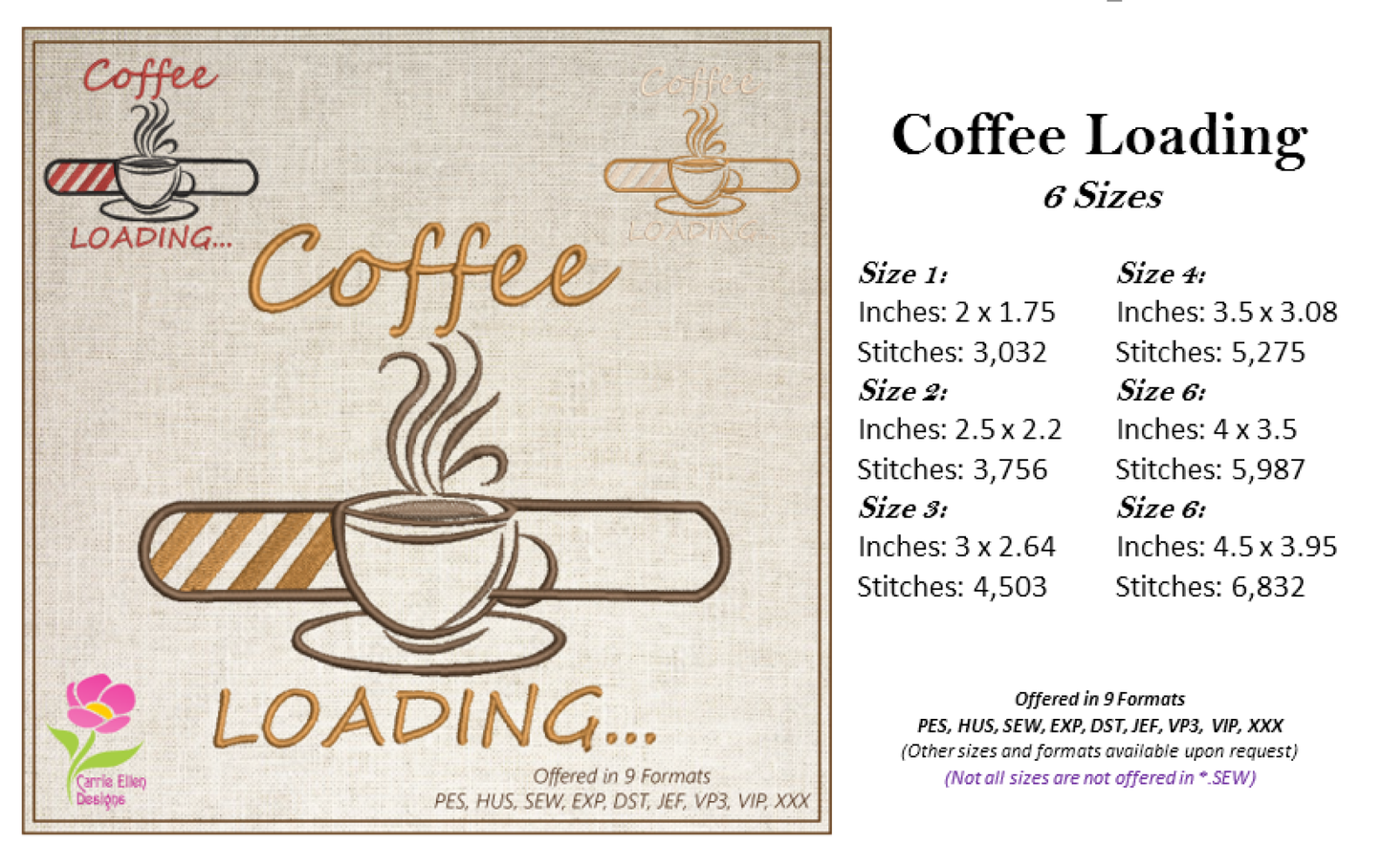 Coffee Loading Machine Embroidery Design | Loading Tech Bar Coffee Pot | Coffee Lover Gift | Hot Coffee Embroidery | 6 Sizes (0632)