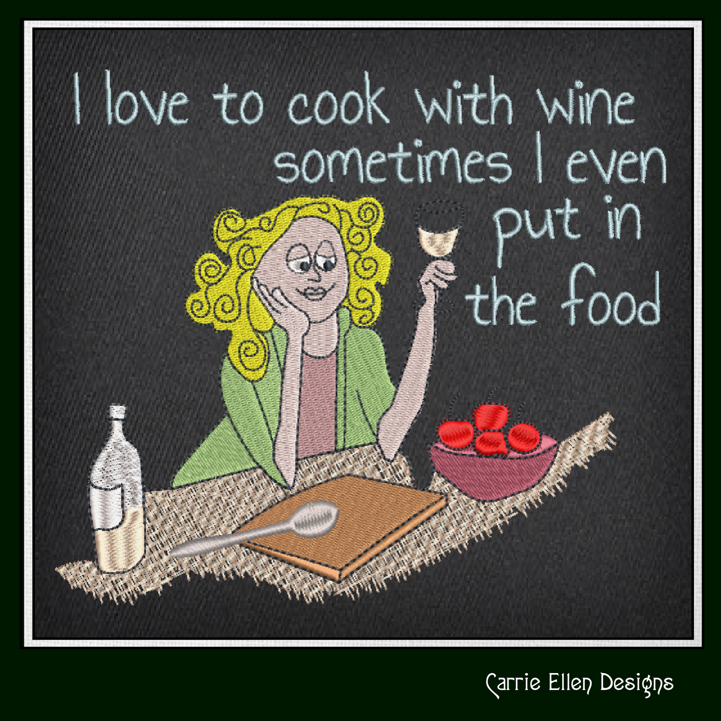 Cooking With Wine Machine Embroidery Design – Funny Kitchen Cartoon Saying – Apron and Chef Gift – 6 Sizes (1496)
