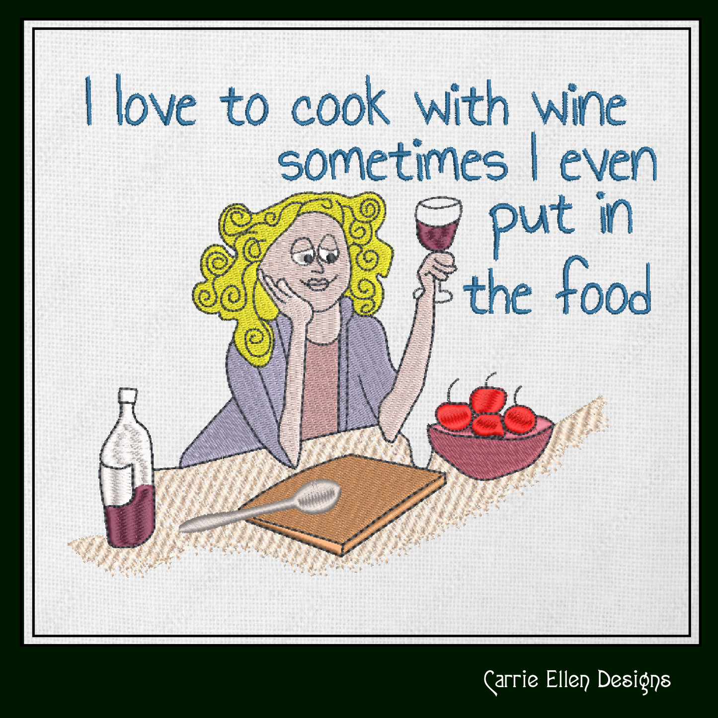 Cooking With Wine Machine Embroidery Design – Funny Kitchen Cartoon Saying – Apron and Chef Gift – 6 Sizes (1496)