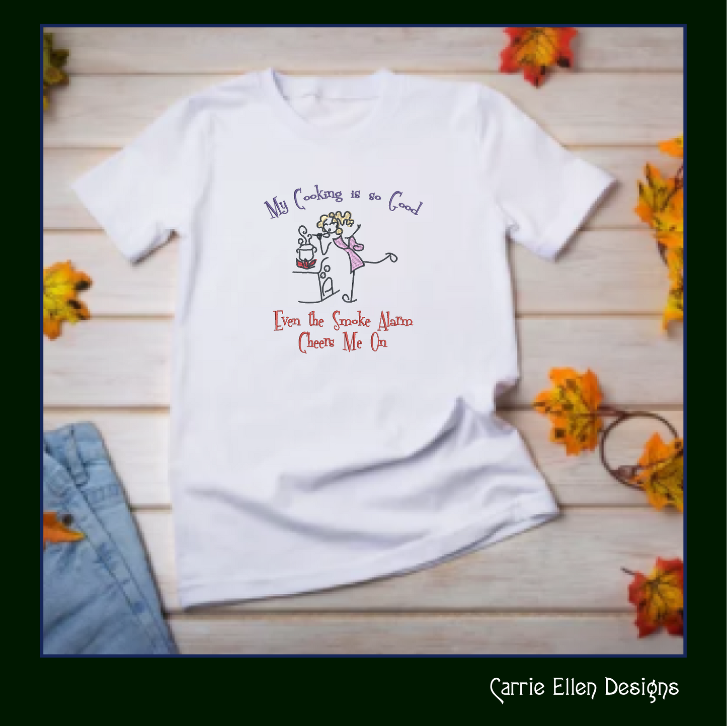Cooking So Good Smoke Alarm Cheers Embroidery Design – Funny Cooking Cartoon Saying for Kitchen Aprons, 8 Sizes (1076)