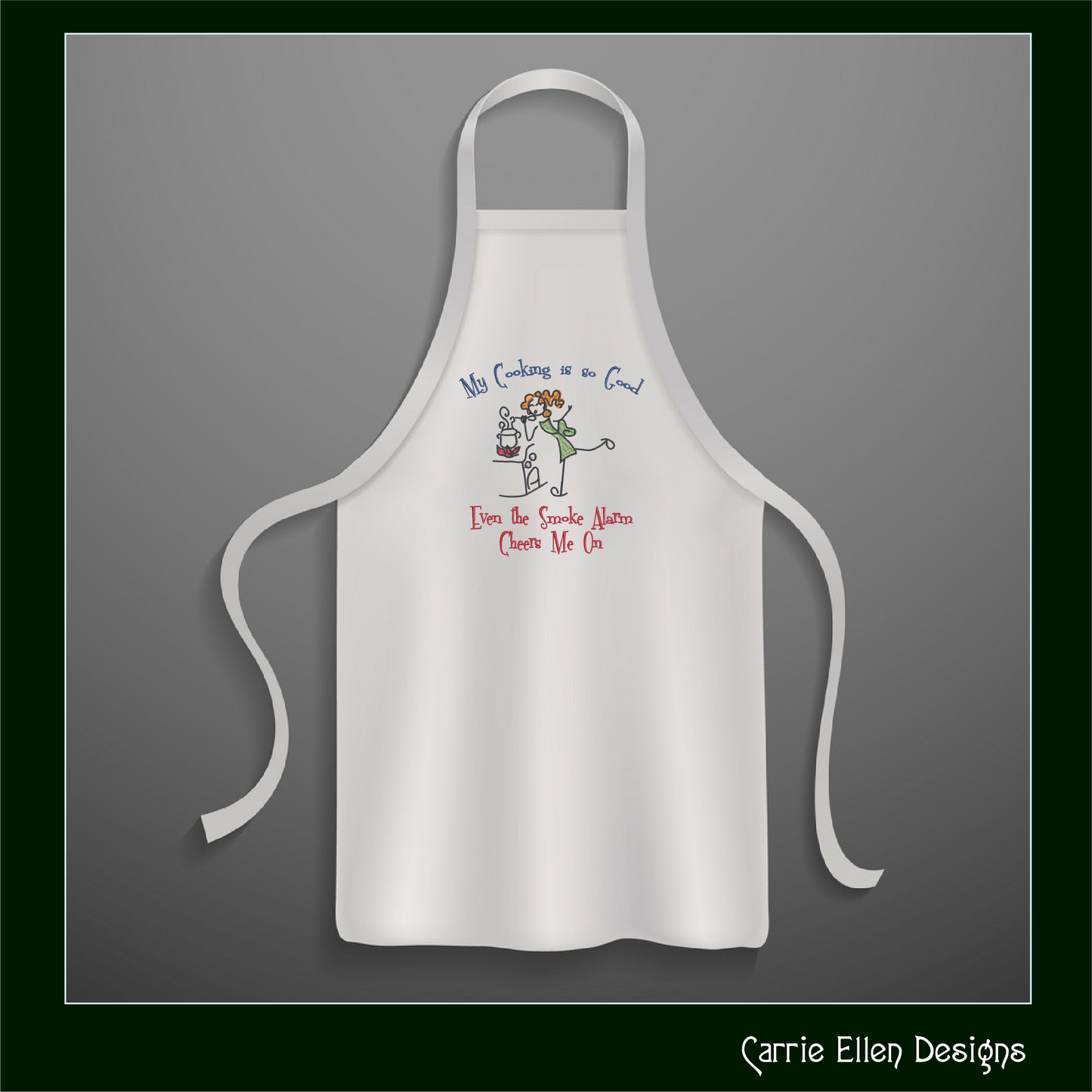 Cooking So Good Smoke Alarm Cheers Embroidery Design – Funny Cooking Cartoon Saying for Kitchen Aprons, 8 Sizes (1076)