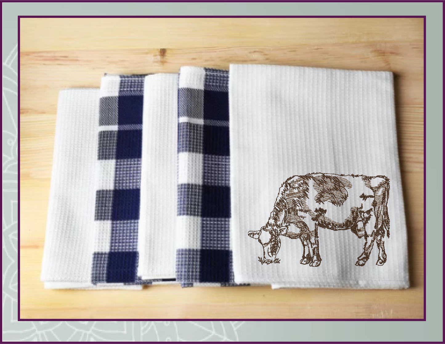 Grazing Cow Machine Embroidery Sketch Design, Farm Animal Line Art Designs, Embroidered Illustration Animal, 4 Sizes (0436)